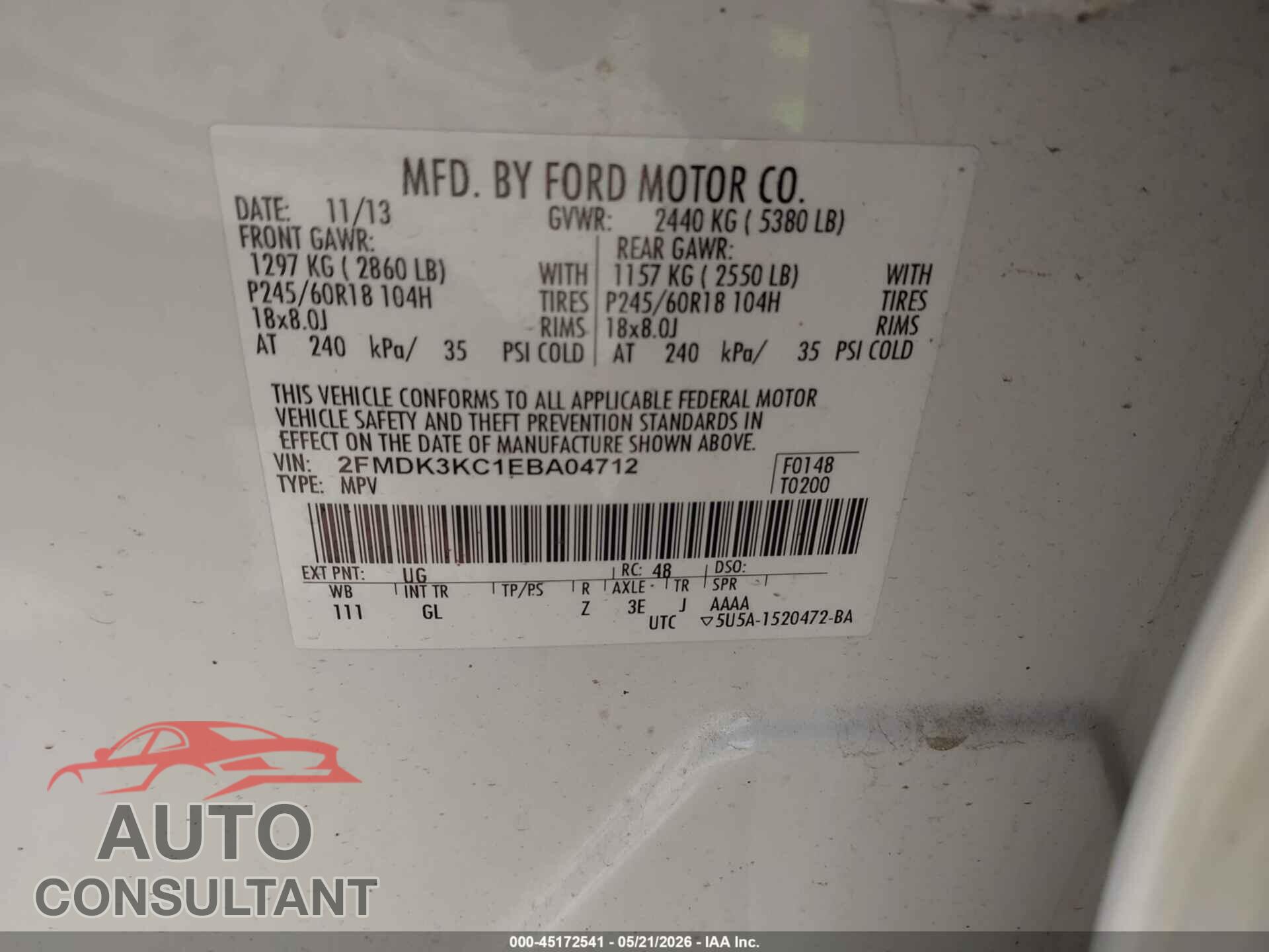 FORD EDGE 2014 - 2FMDK3KC1EBA04712