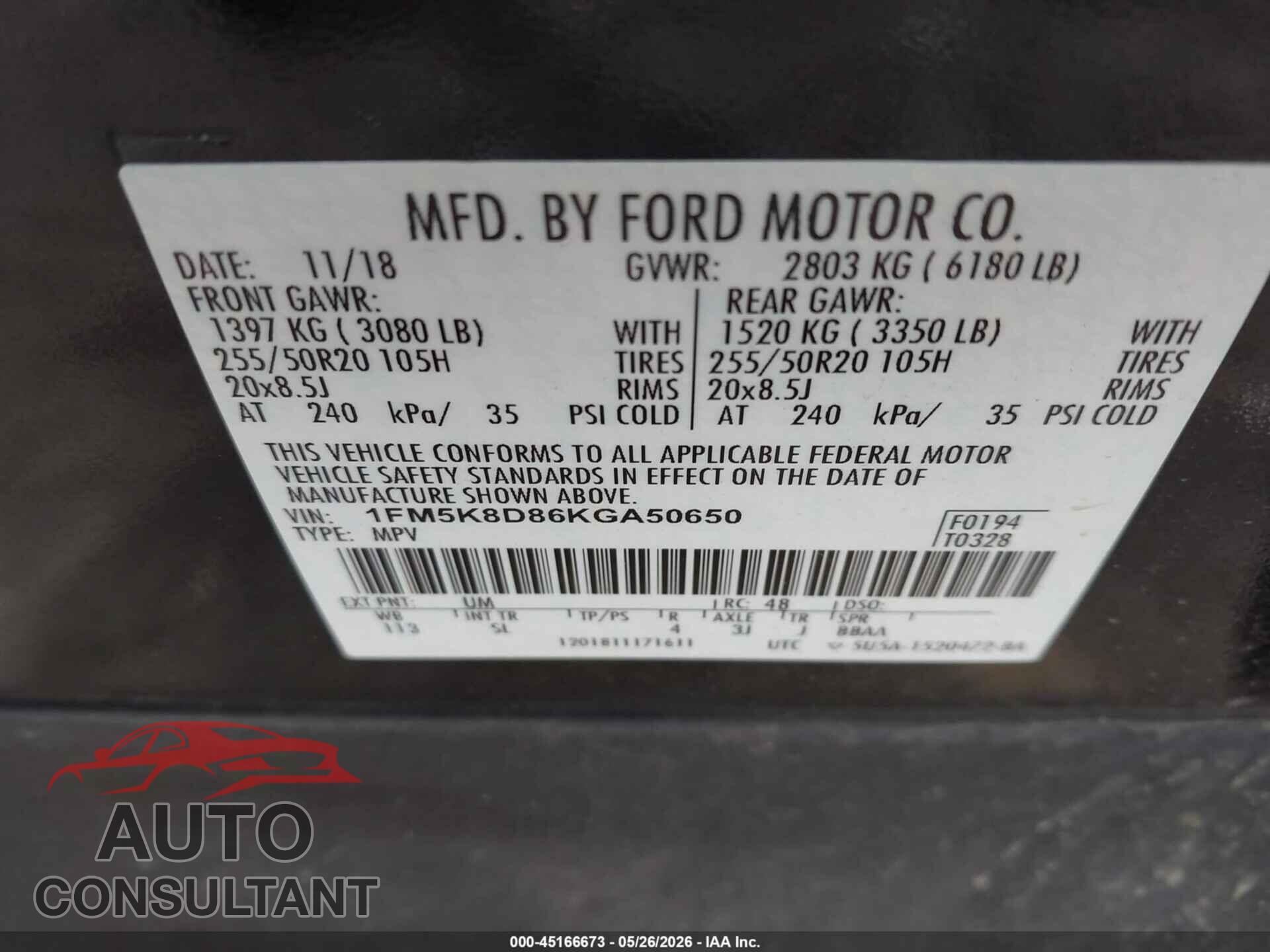 FORD EXPLORER 2019 - 1FM5K8D86KGA50650