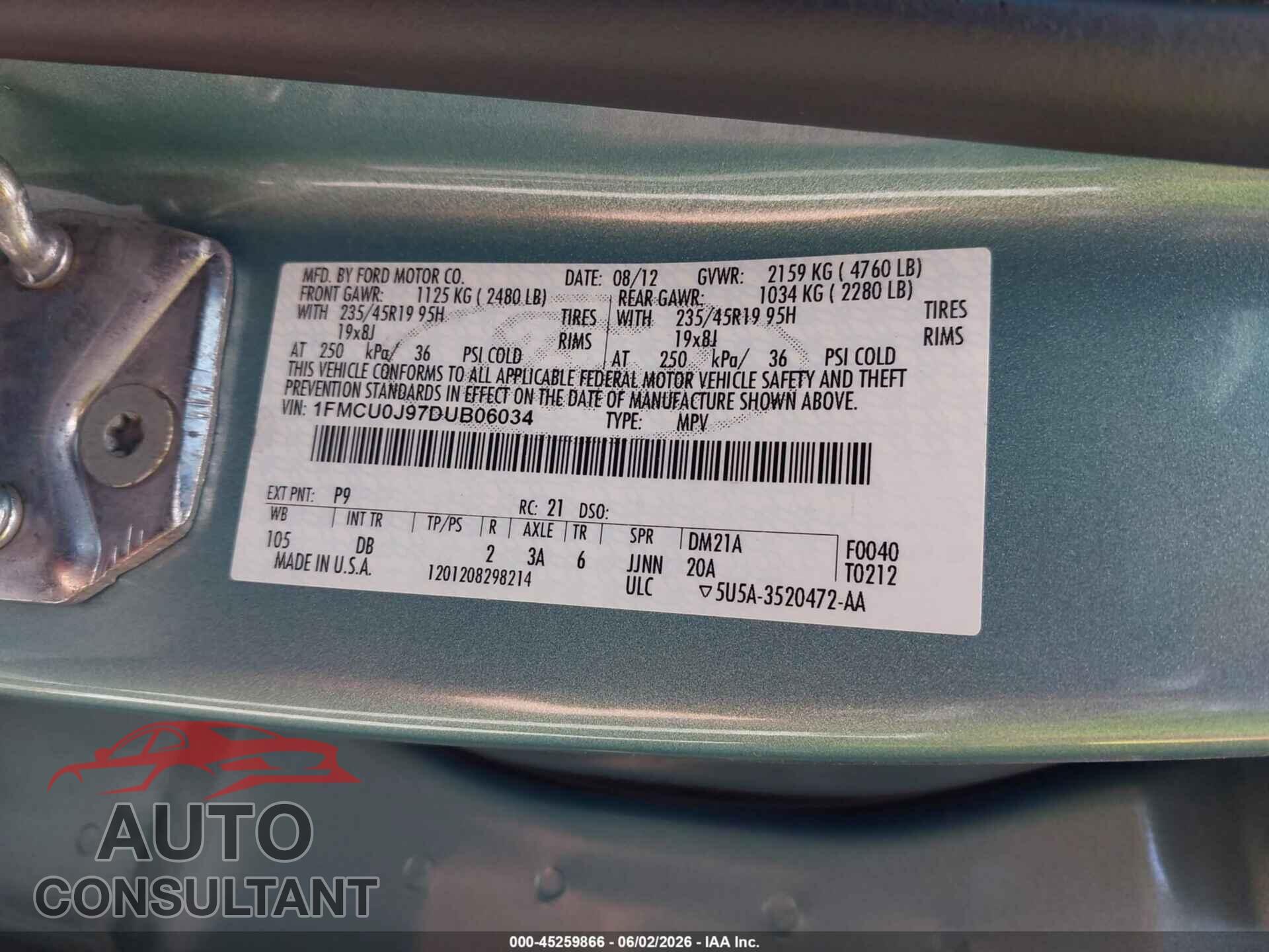 FORD ESCAPE 2013 - 1FMCU0J97DUB06034
