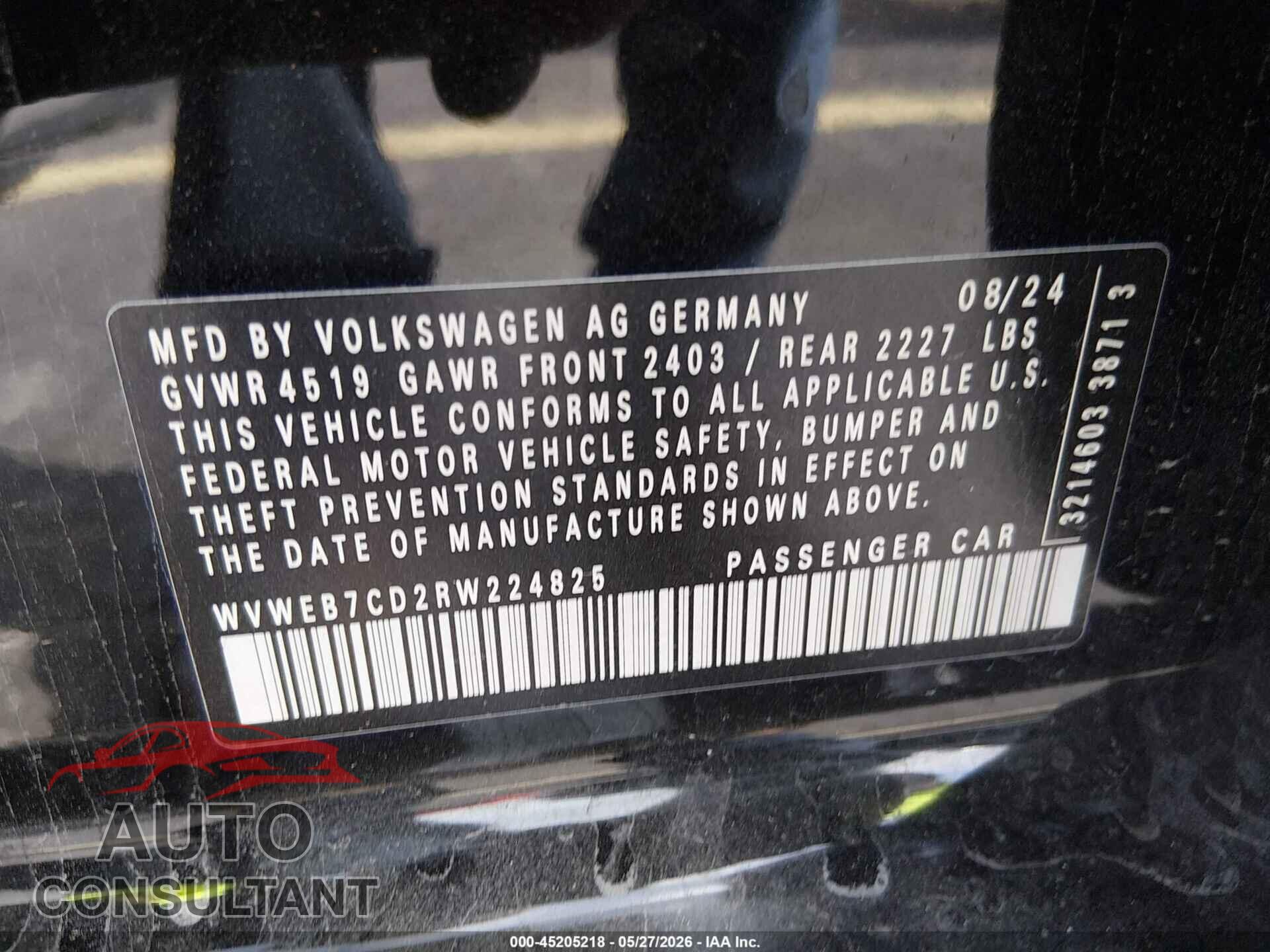 VOLKSWAGEN GOLF R 2024 - WVWEB7CD2RW224825