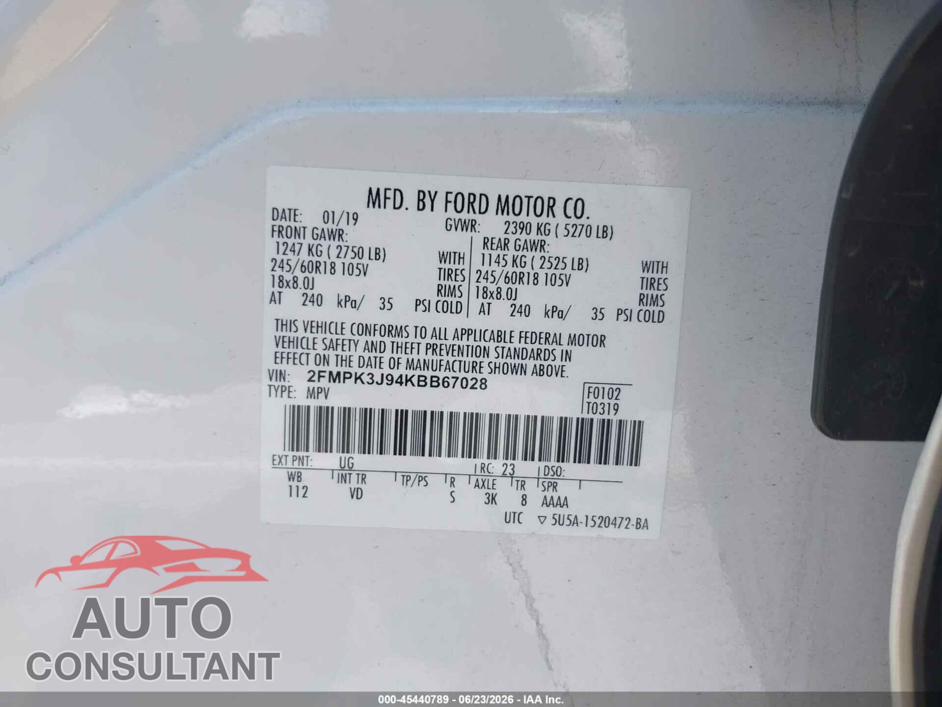 FORD EDGE 2019 - 2FMPK3J94KBB67028