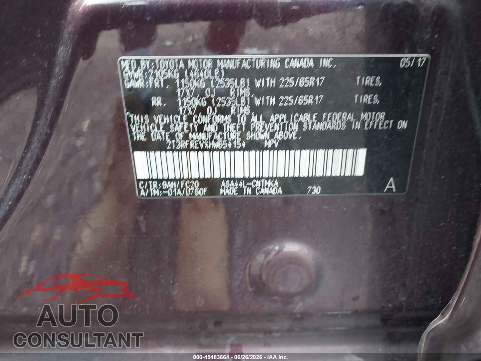 TOYOTA RAV4 2017 - 2T3RFREVXHW654154