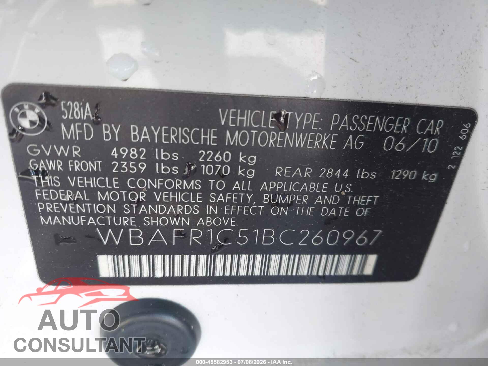 BMW 528I 2011 - WBAFR1C51BC260967