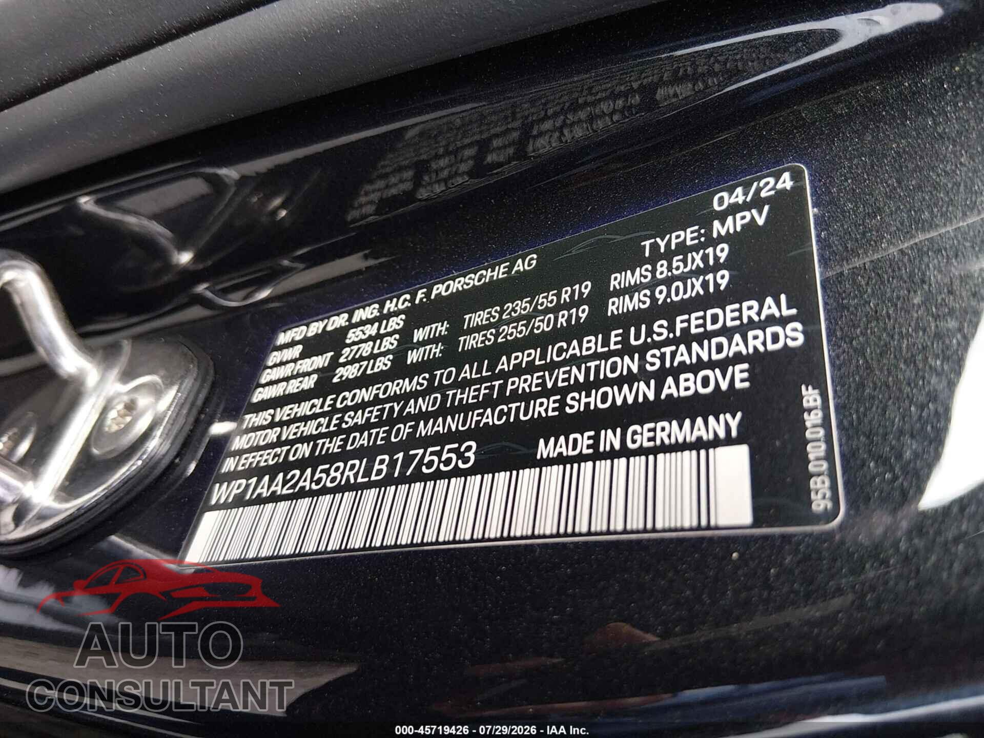 PORSCHE MACAN 2024 - WP1AA2A58RLB17553