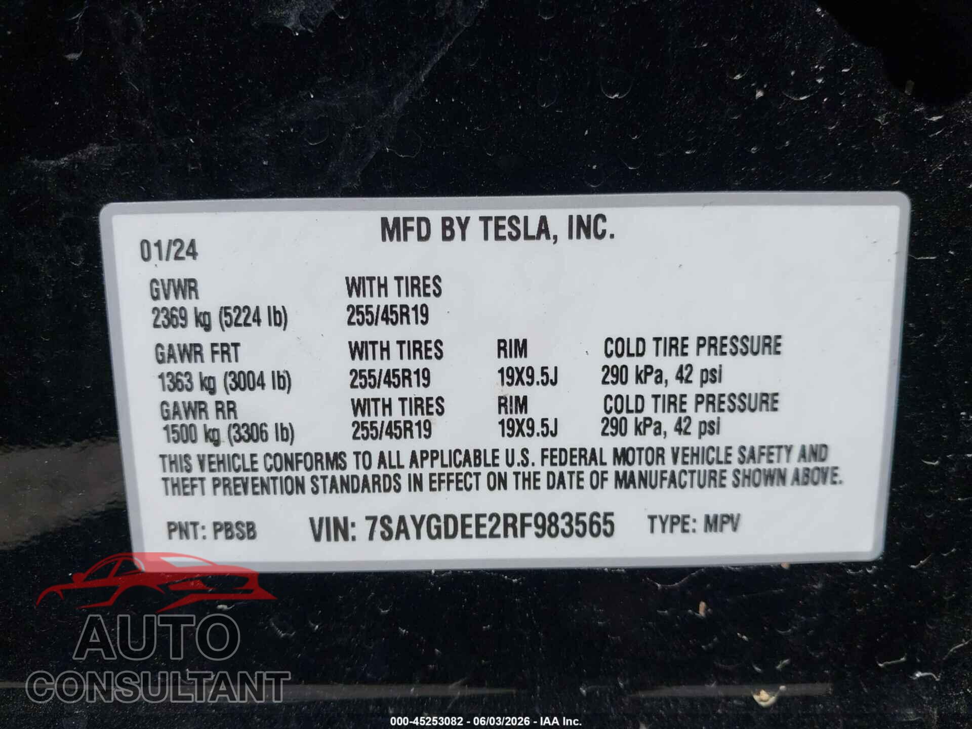 TESLA MODEL Y 2024 - 7SAYGDEE2RF983565