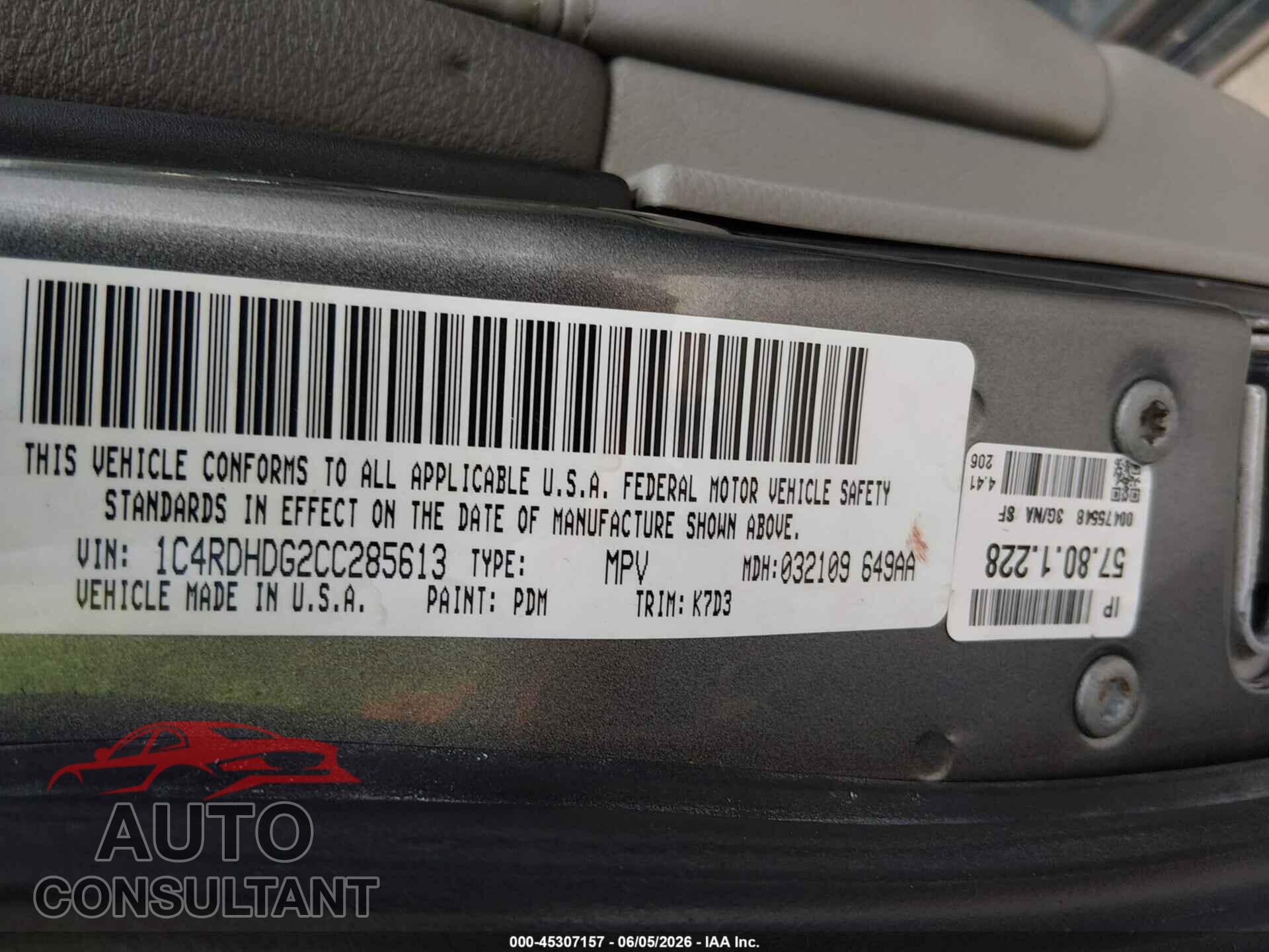 DODGE DURANGO 2012 - 1C4RDHDG2CC285613