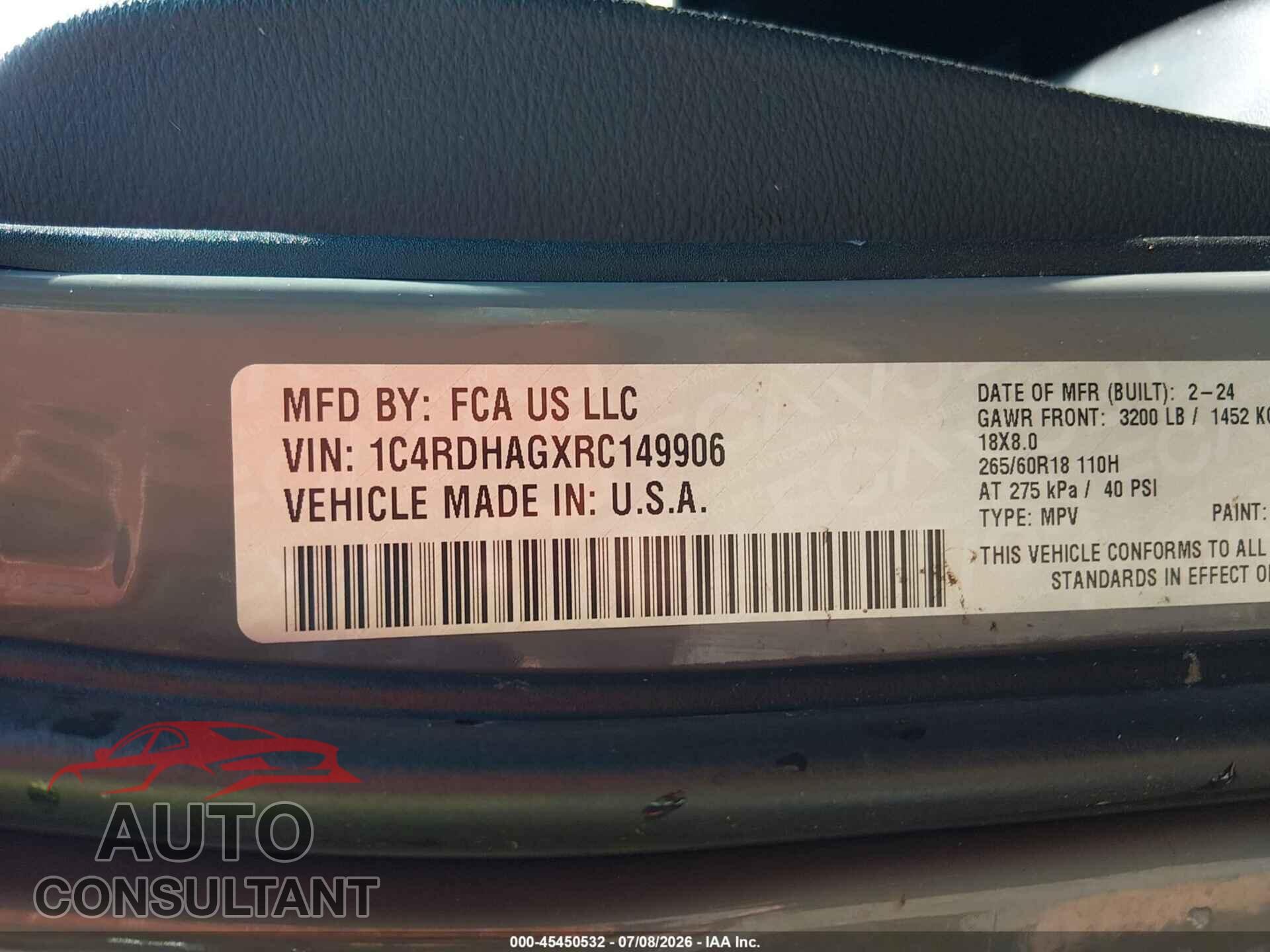 DODGE DURANGO 2024 - 1C4RDHAGXRC149906