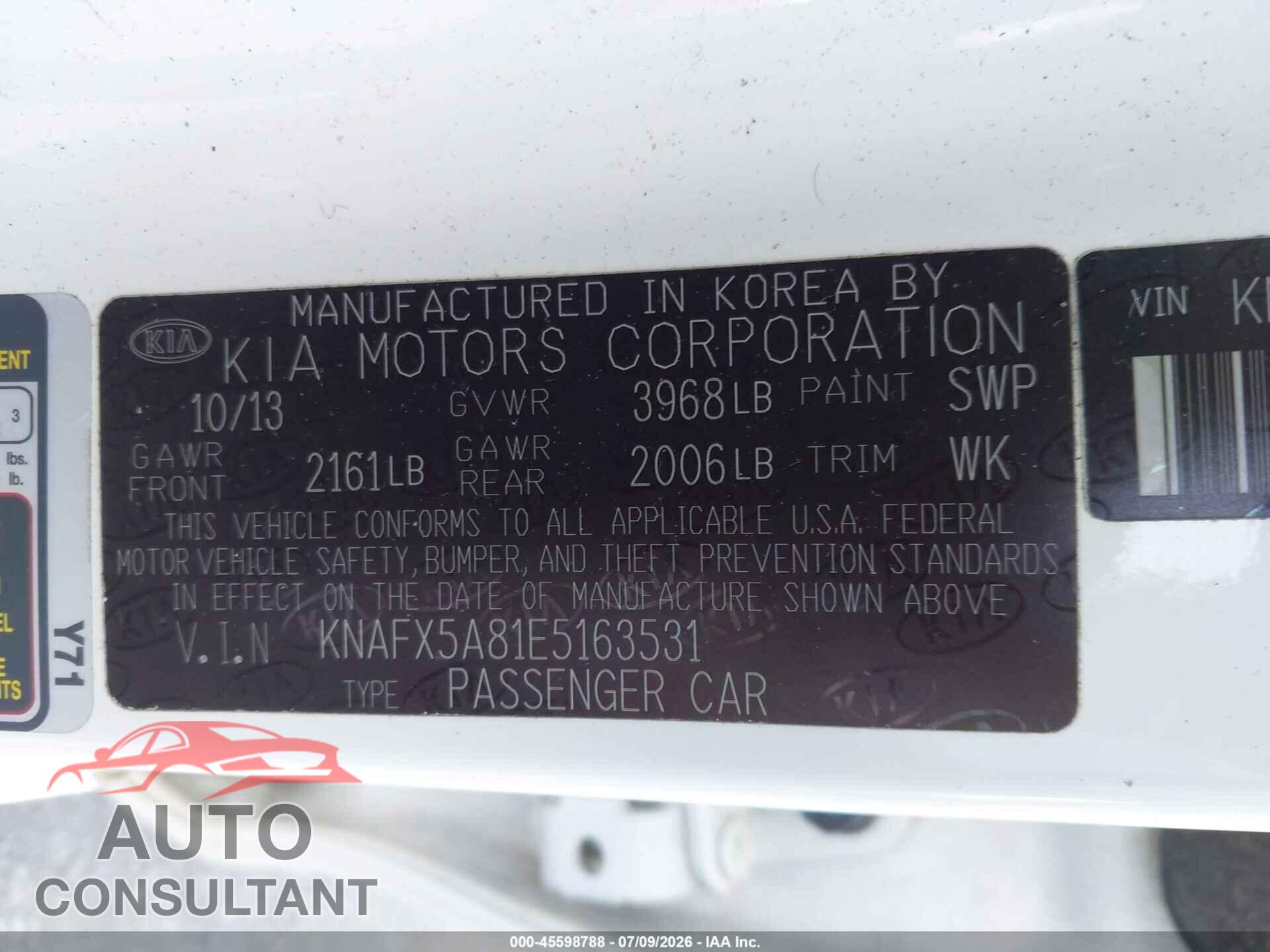 KIA FORTE 2014 - KNAFX5A81E5163531