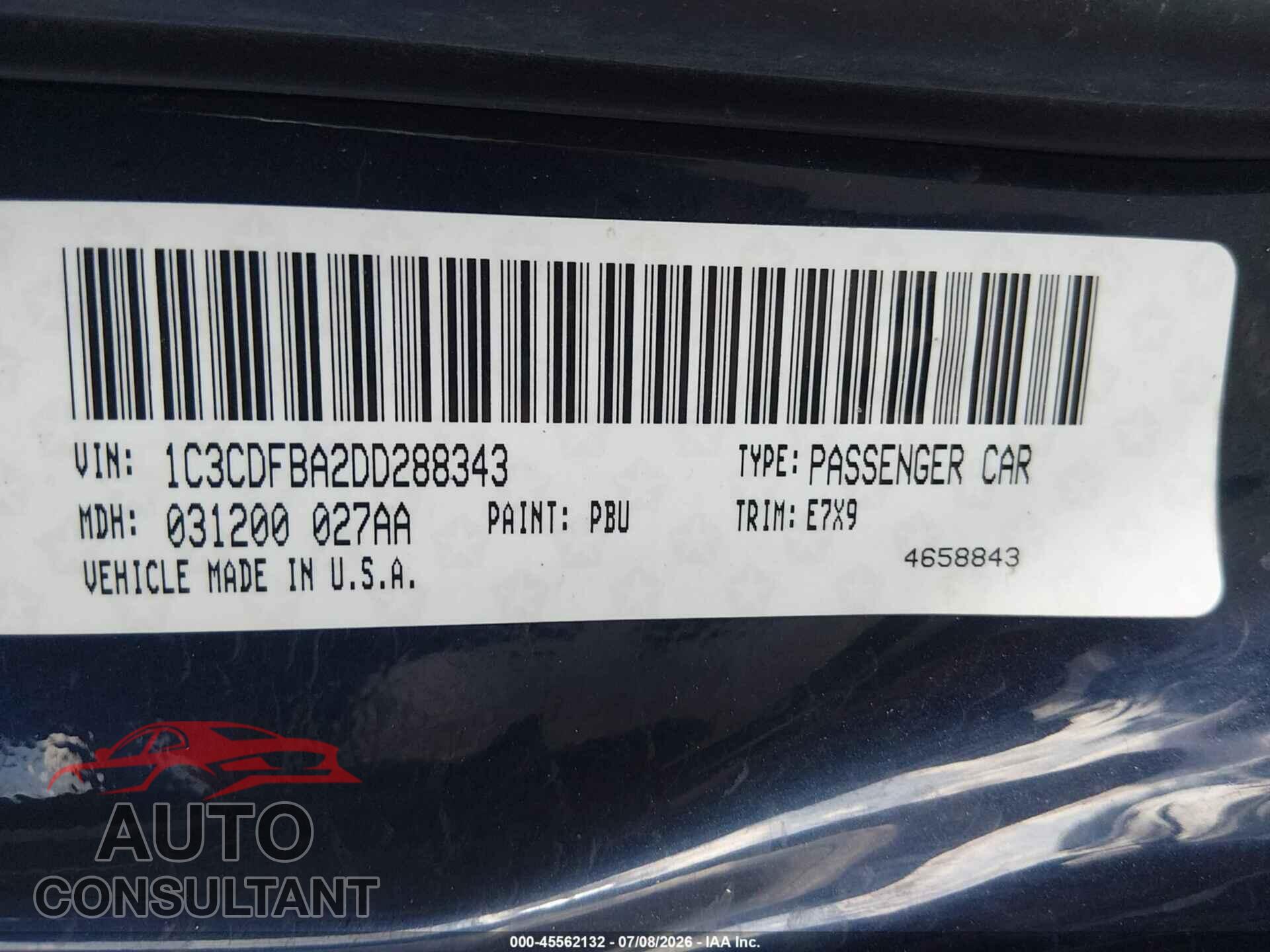 DODGE DART 2013 - 1C3CDFBA2DD288343
