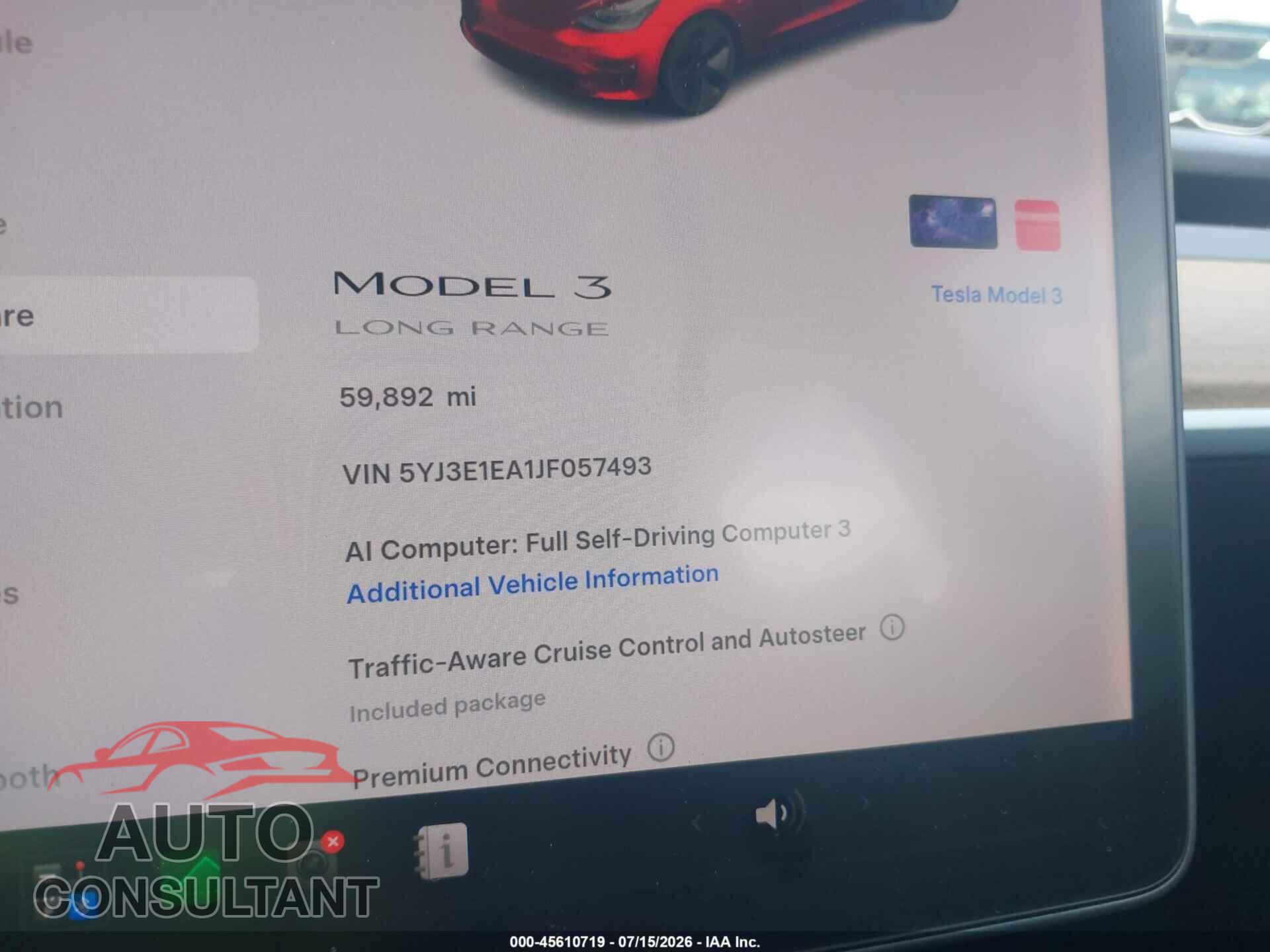 TESLA MODEL 3 2018 - 5YJ3E1EA1JF057493