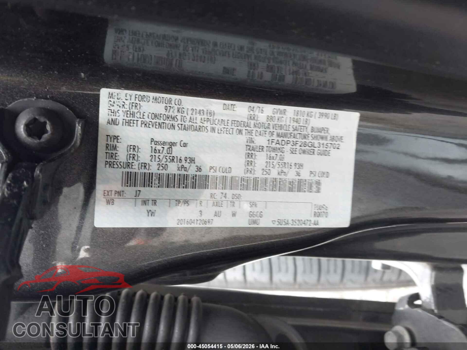 FORD FOCUS 2016 - 1FADP3F28GL315702