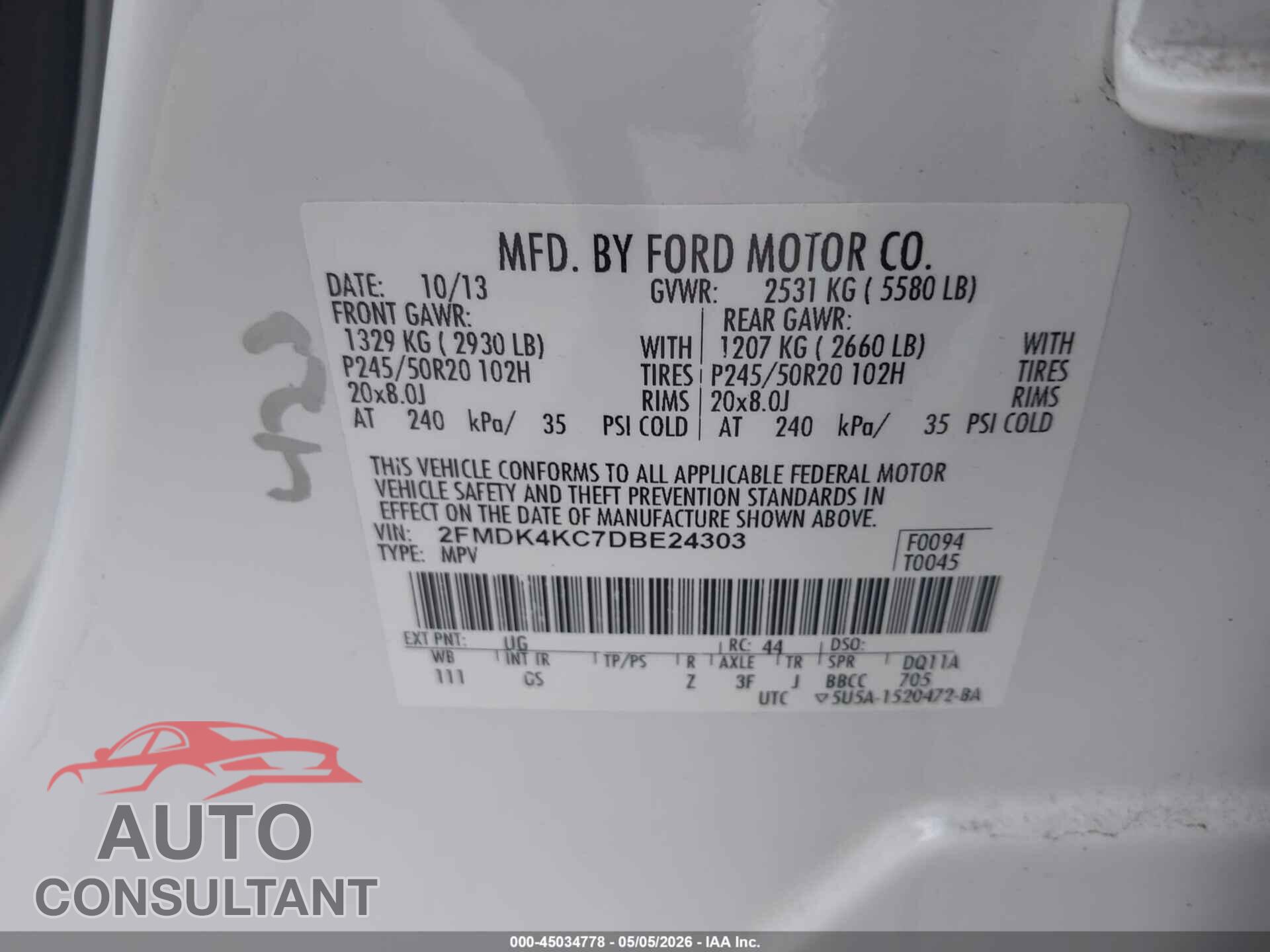 FORD EDGE 2013 - 2FMDK4KC7DBE24303