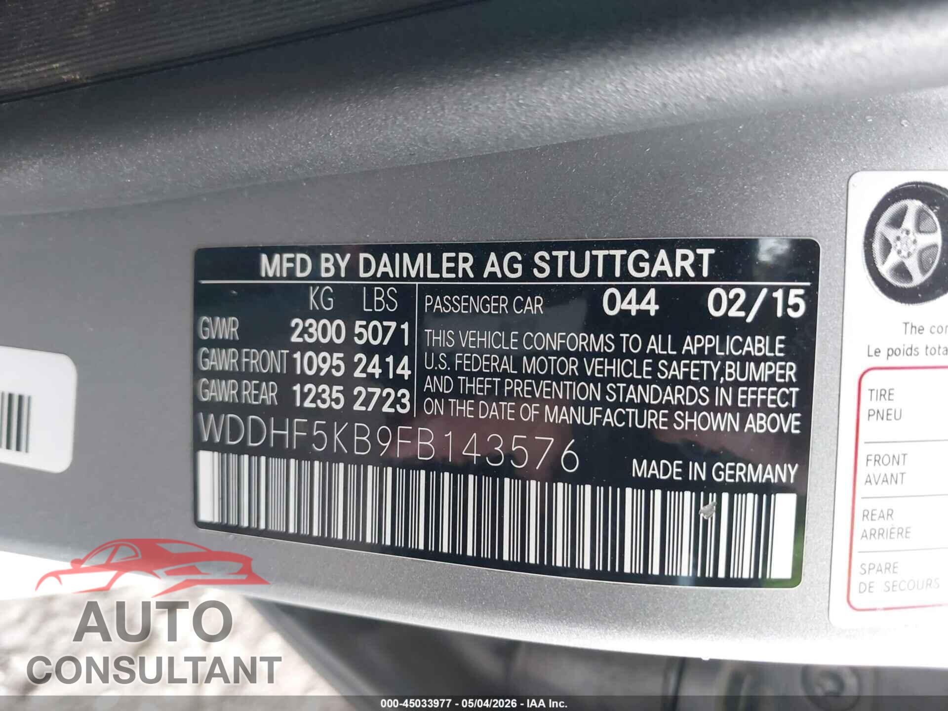 MERCEDES-BENZ E 350 2015 - WDDHF5KB9FB143576