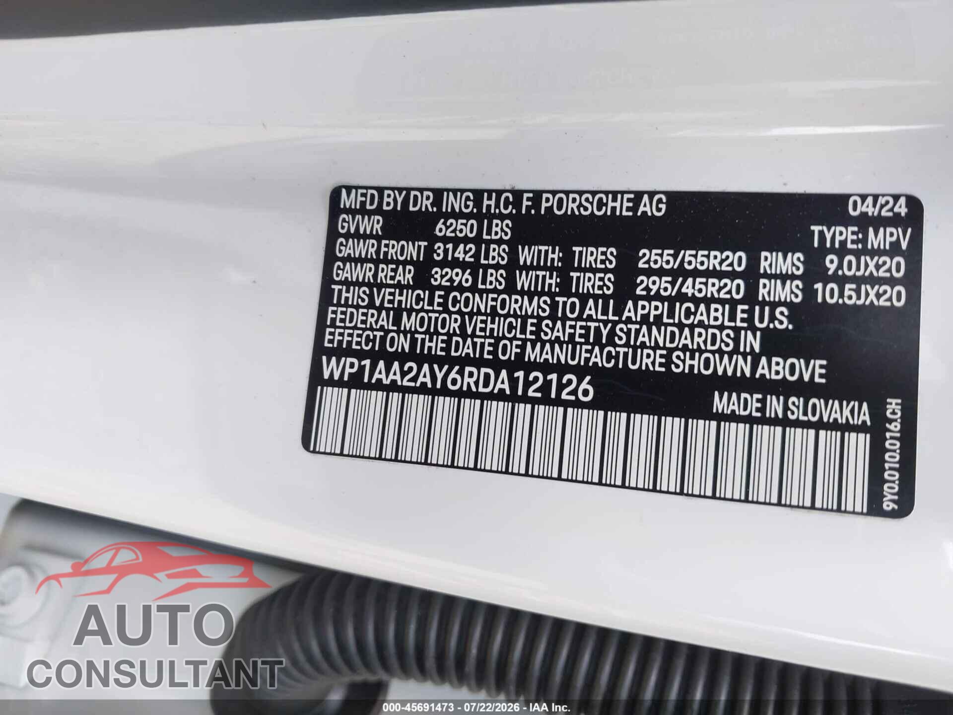 PORSCHE CAYENNE 2024 - WP1AA2AY6RDA12126