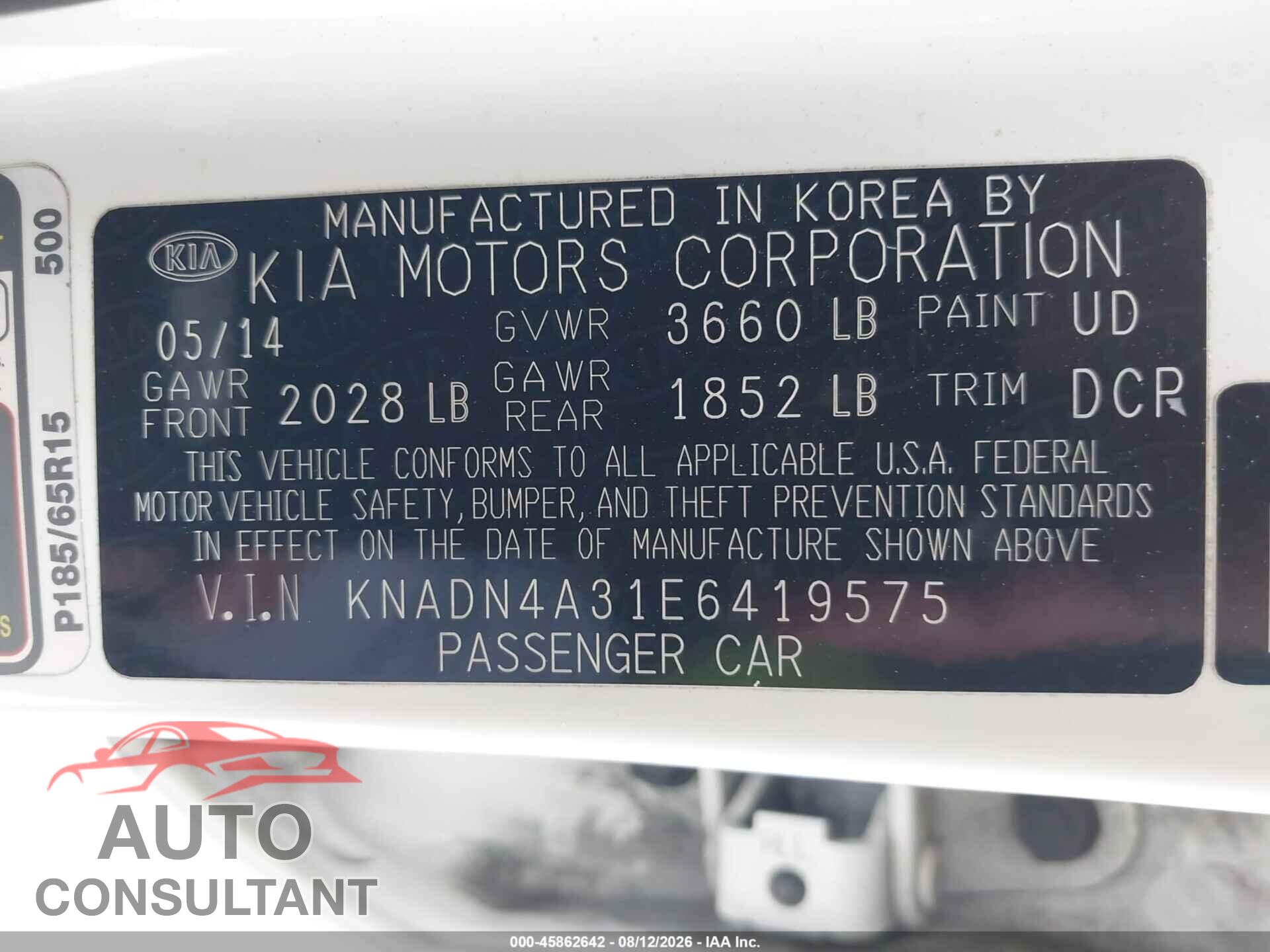 KIA RIO 2014 - KNADN4A31E6419575