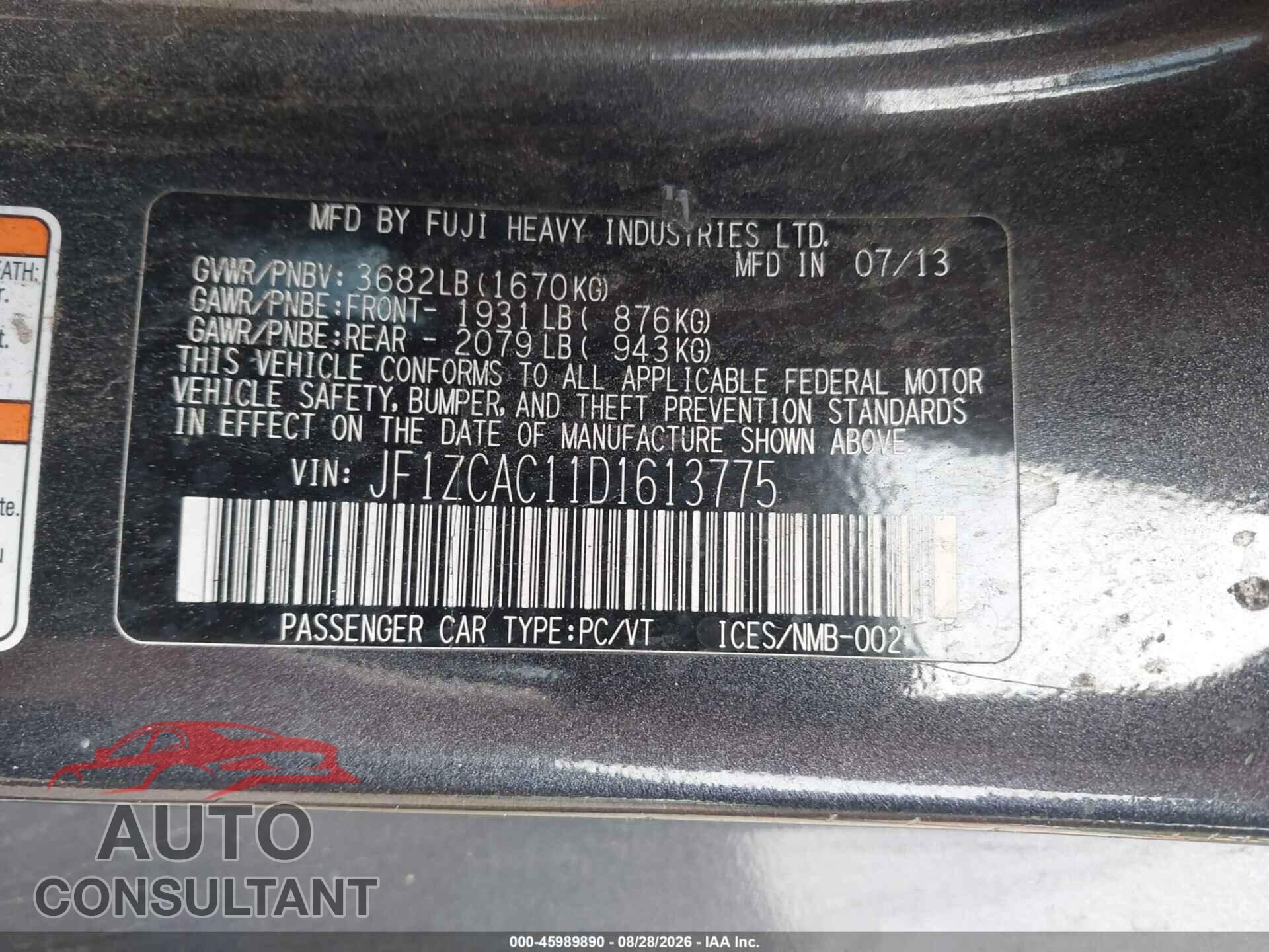 SUBARU BRZ 2013 - JF1ZCAC11D1613775