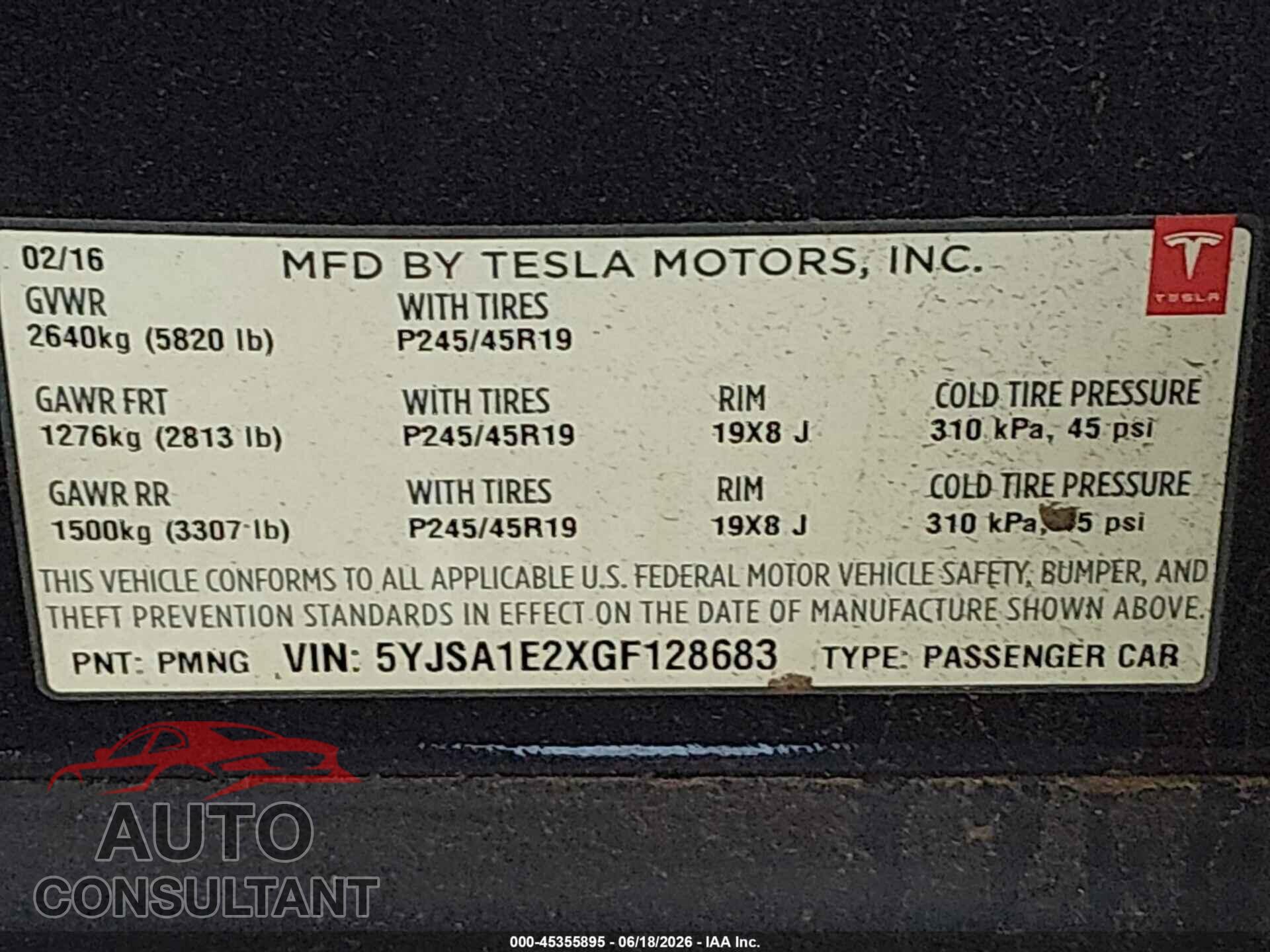 TESLA MODEL S 2016 - 5YJSA1E2XGF128683