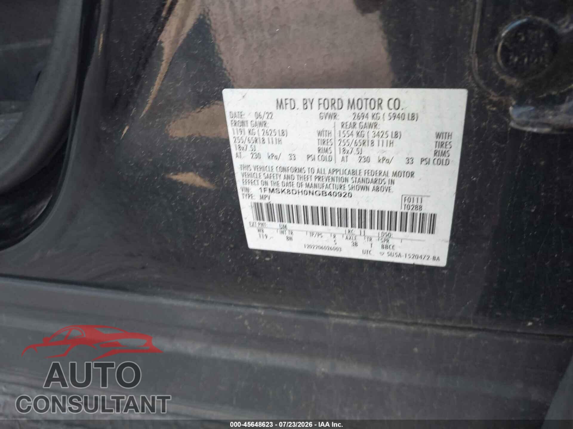 FORD EXPLORER 2022 - 1FMSK8DH0NGB40920