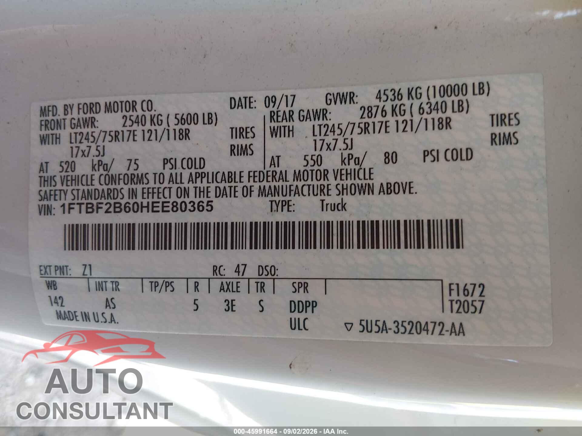 FORD F-250 2017 - 1FTBF2B60HEE80365