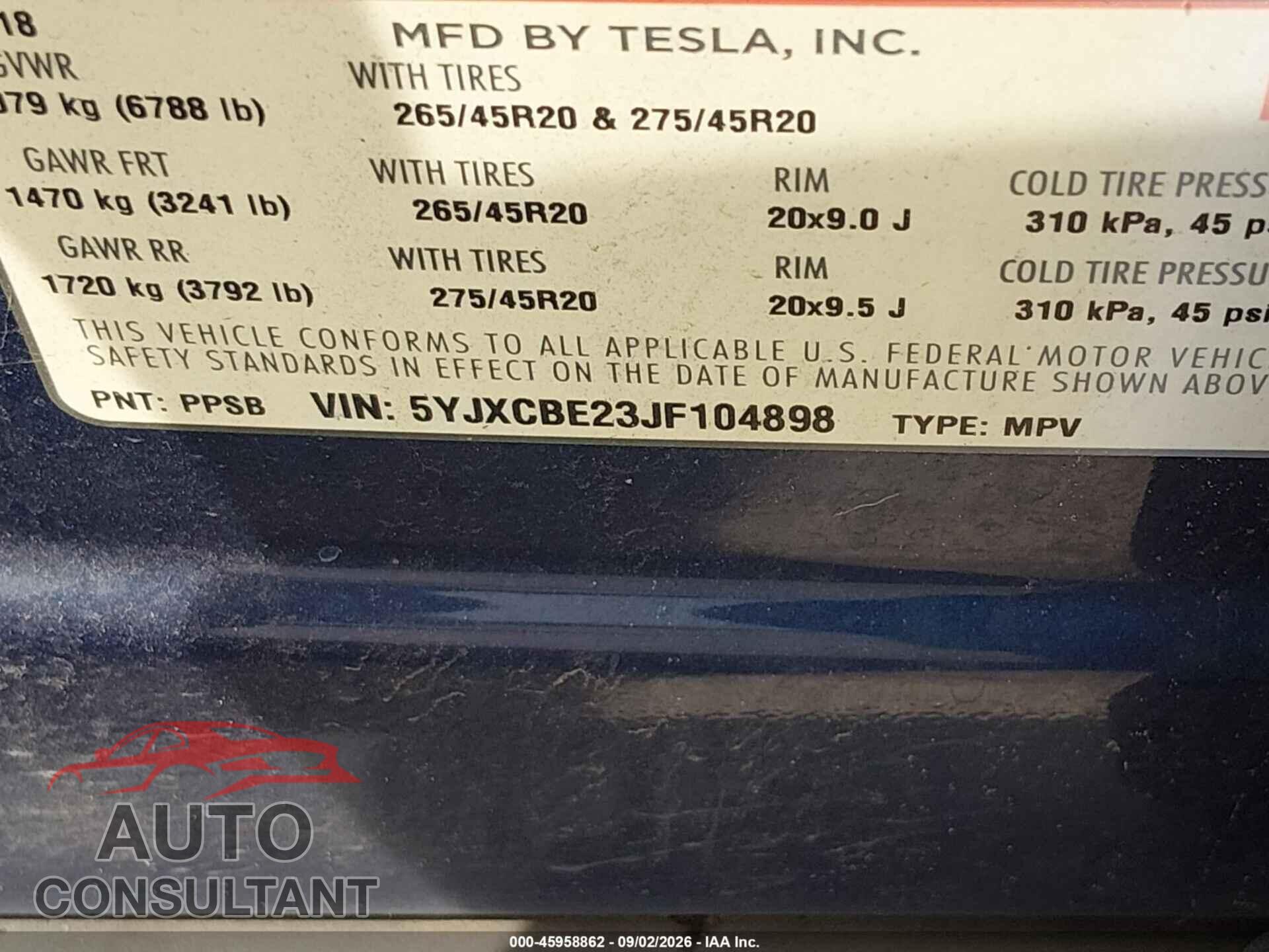 TESLA MODEL X 2018 - 5YJXCBE23JF104898