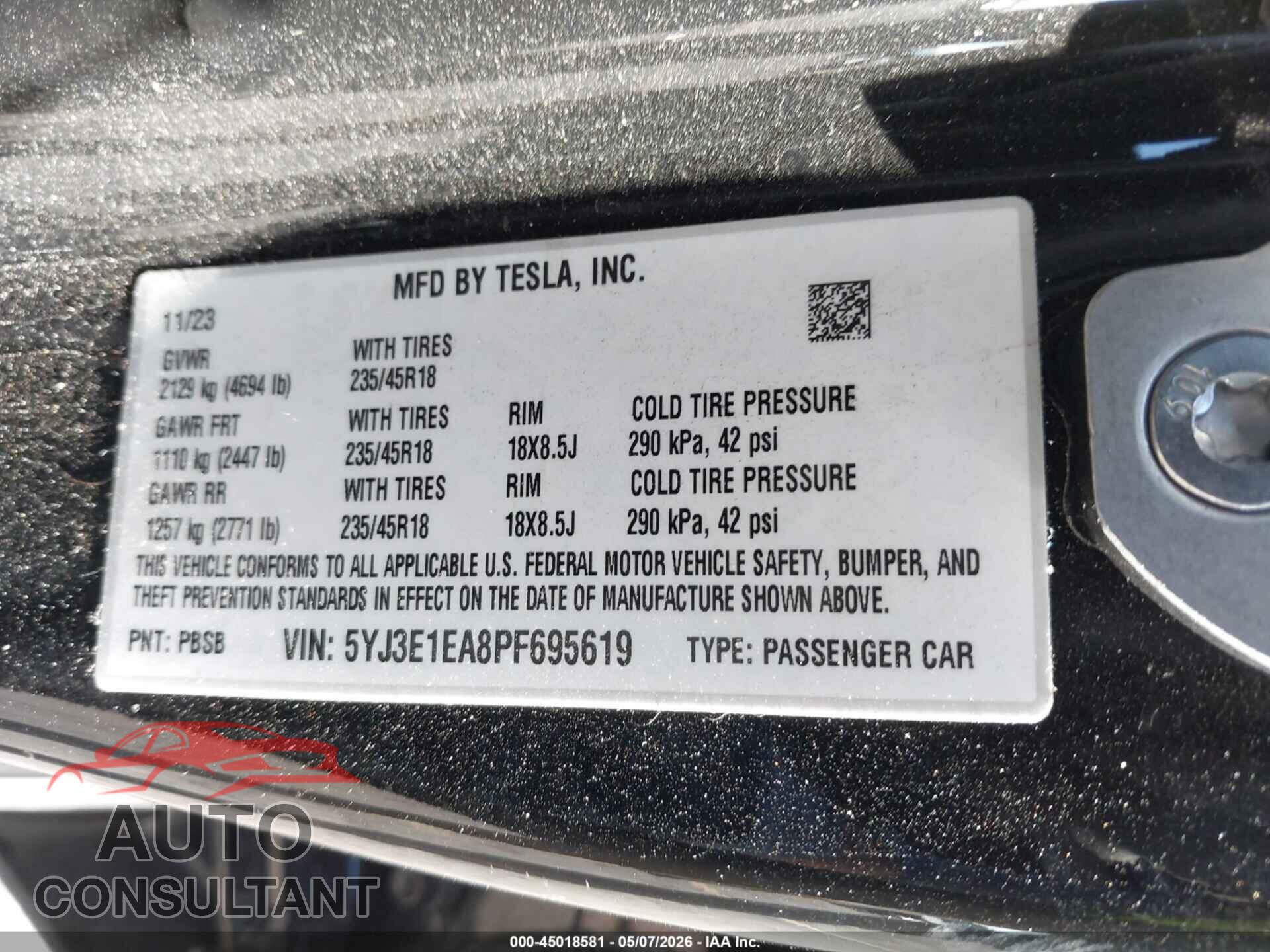 TESLA MODEL 3 2023 - 5YJ3E1EA8PF695619