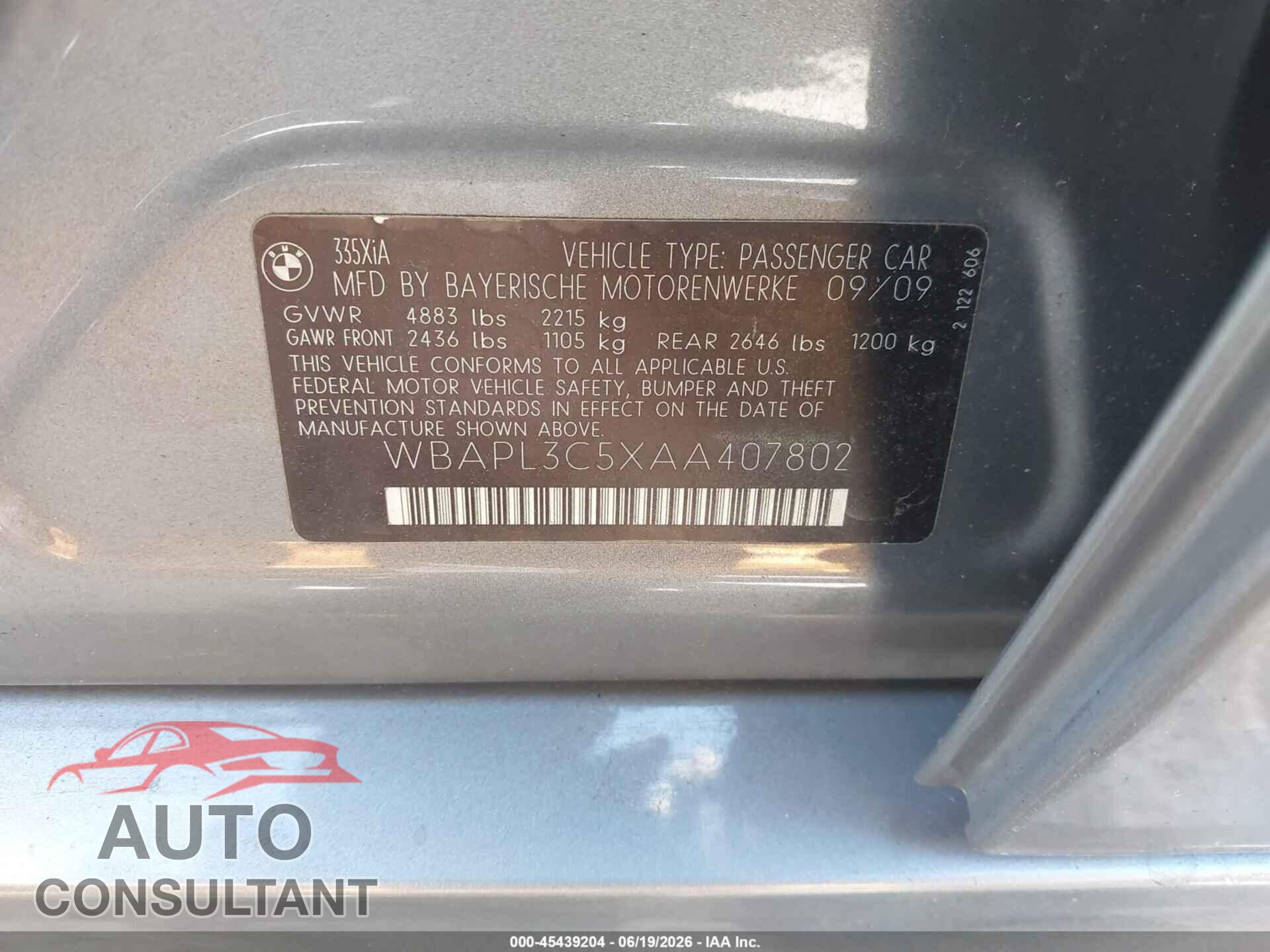 BMW 335I 2010 - WBAPL3C5XAA407802