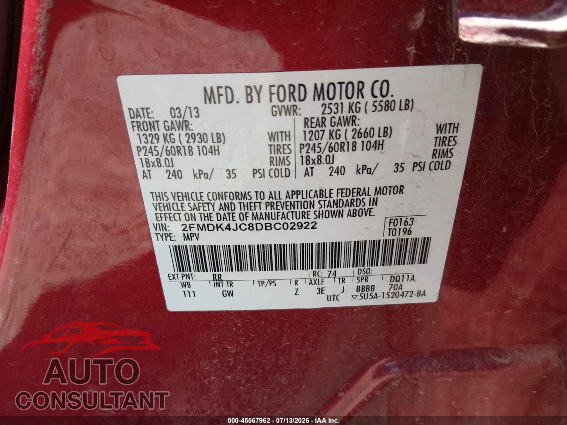 FORD EDGE 2013 - 2FMDK4JC8DBC02922
