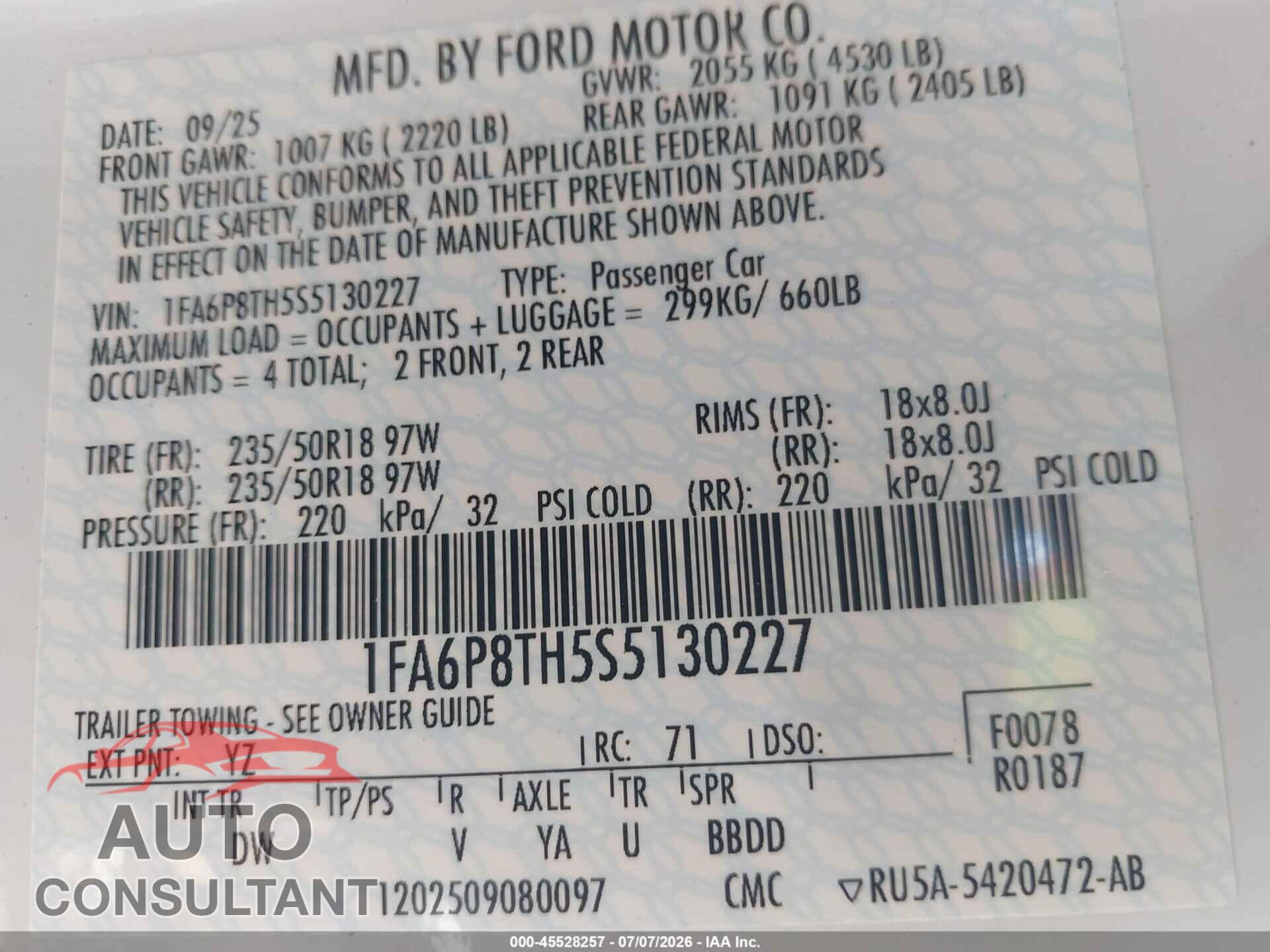 FORD MUSTANG 2025 - 1FA6P8TH5S5130227