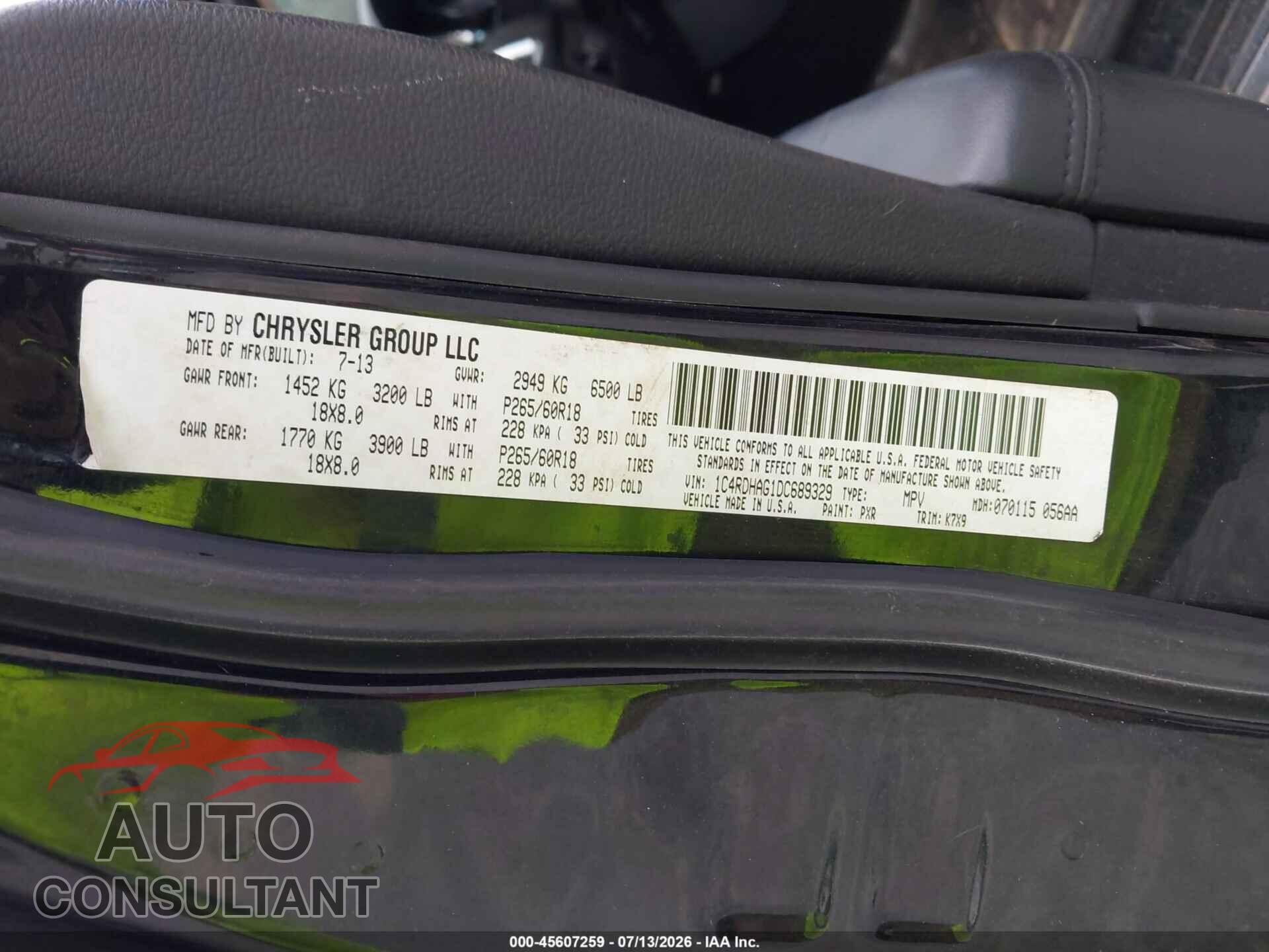 DODGE DURANGO 2013 - 1C4RDHAG1DC689329