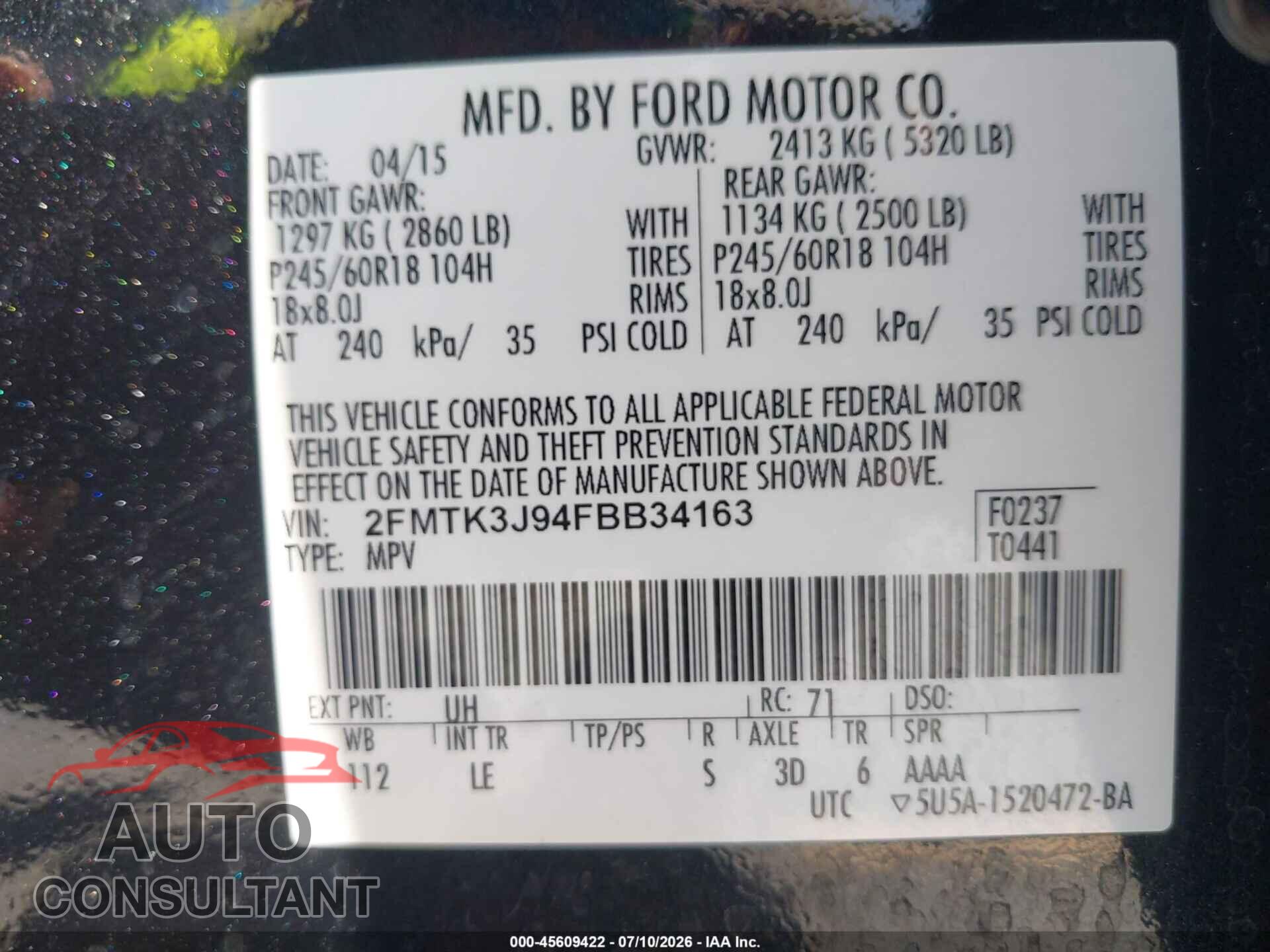 FORD EDGE 2015 - 2FMTK3J94FBB34163