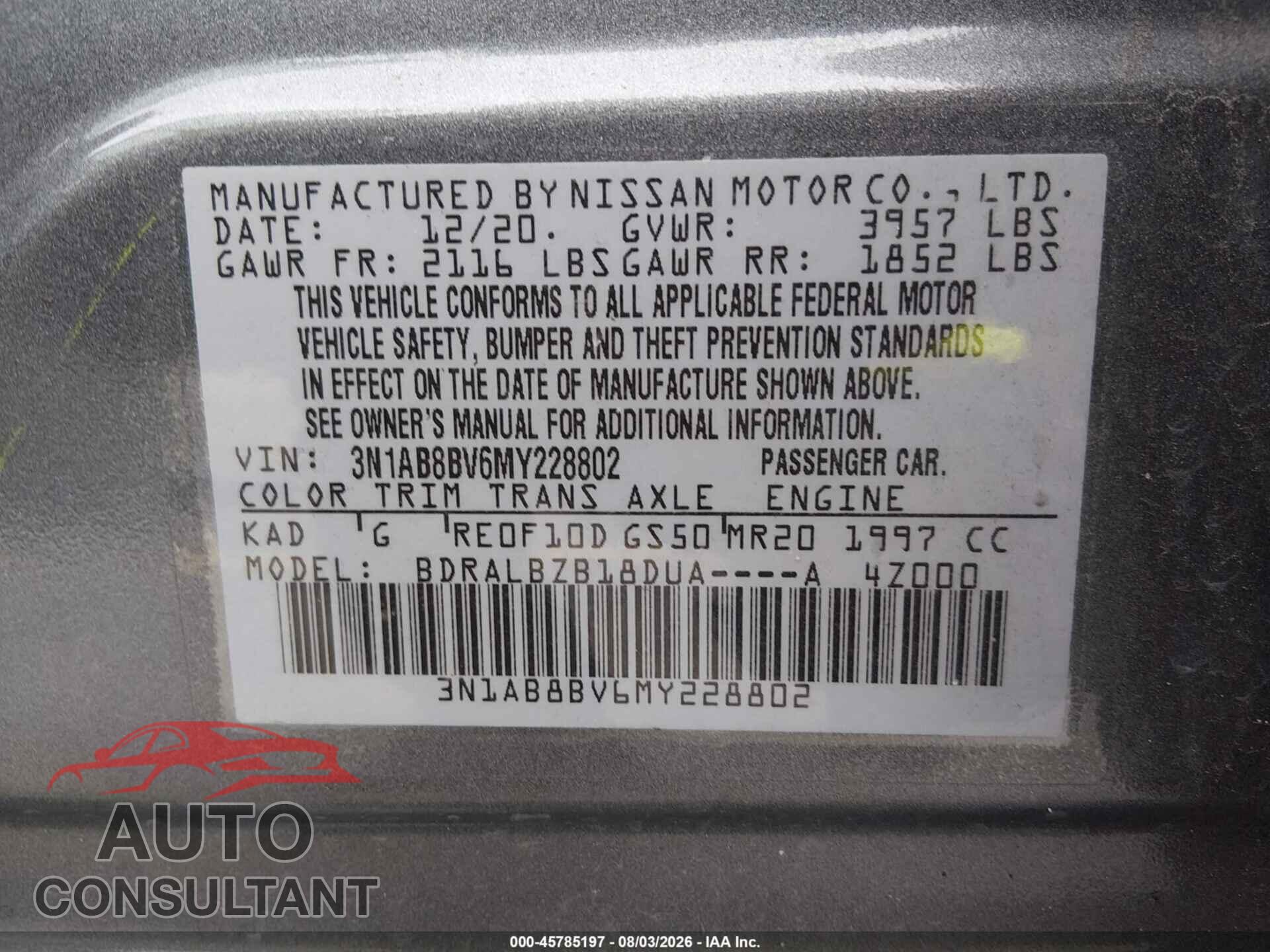 NISSAN SENTRA 2021 - 3N1AB8BV6MY228802
