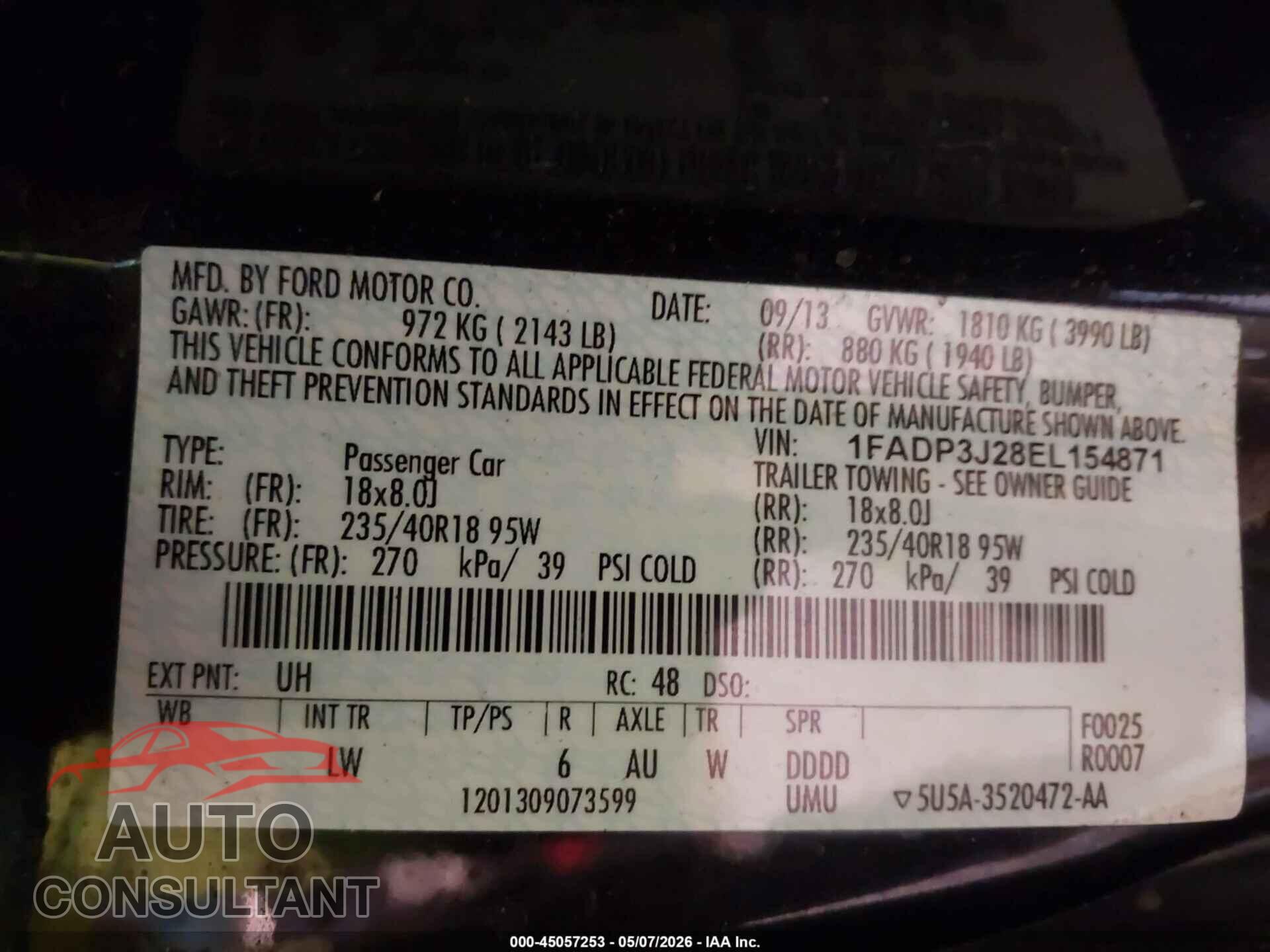 FORD FOCUS 2014 - 1FADP3J28EL154871
