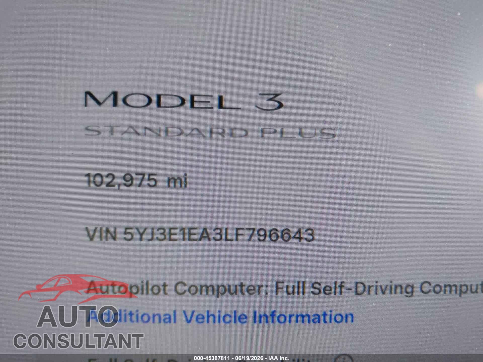 TESLA MODEL 3 2020 - 5YJ3E1EA3LF796643