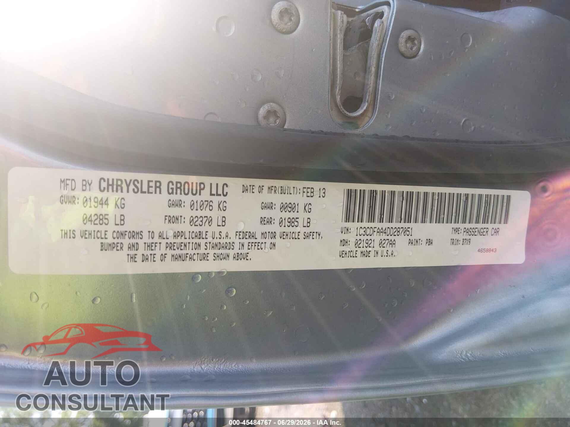 DODGE DART 2013 - 1C3CDFAA4DD287051