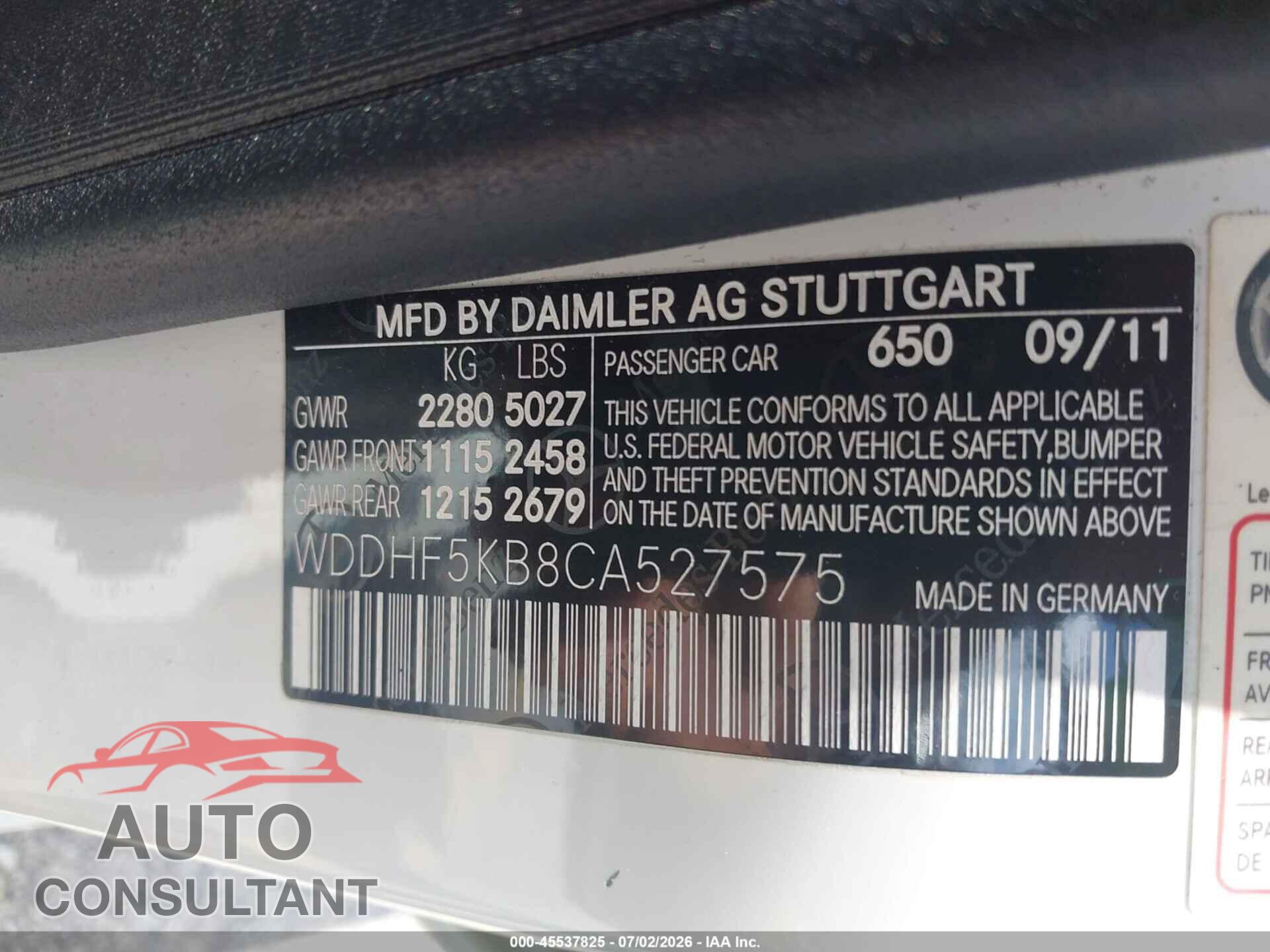 MERCEDES-BENZ E 350 2012 - WDDHF5KB8CA527575