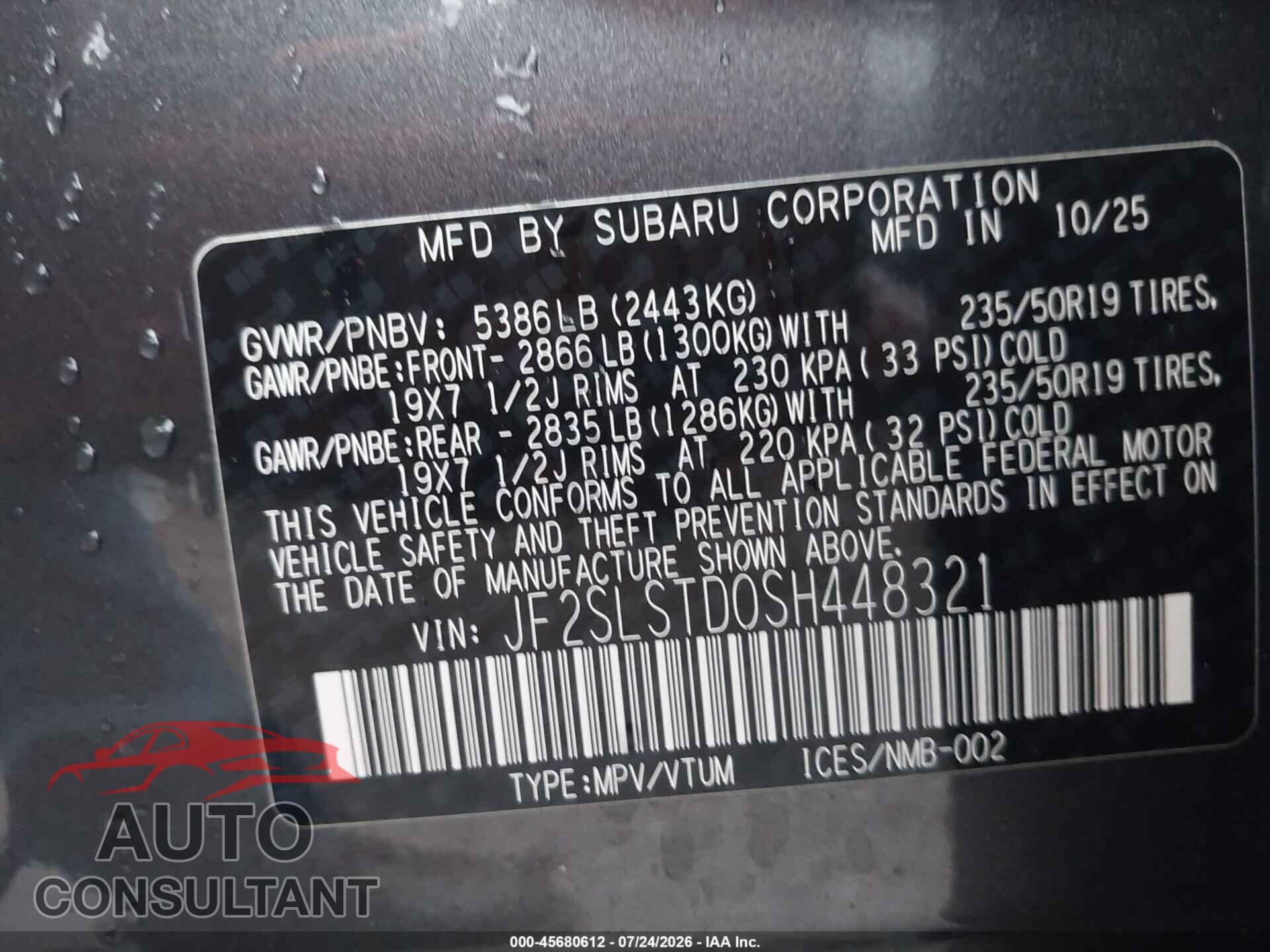 SUBARU FORESTER 2025 - JF2SLSTD0SH448321
