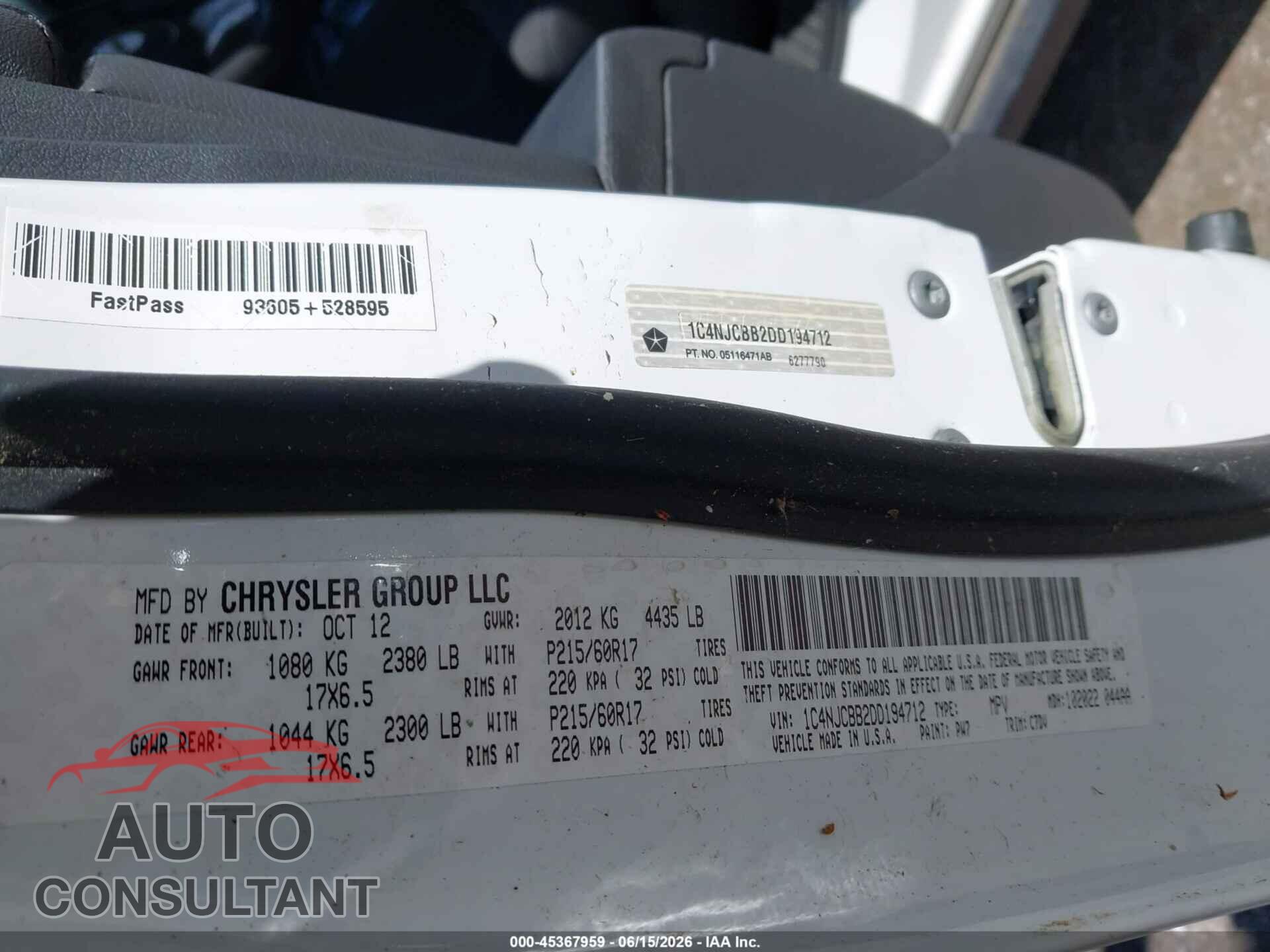 JEEP COMPASS 2013 - 1C4NJCBB2DD194712