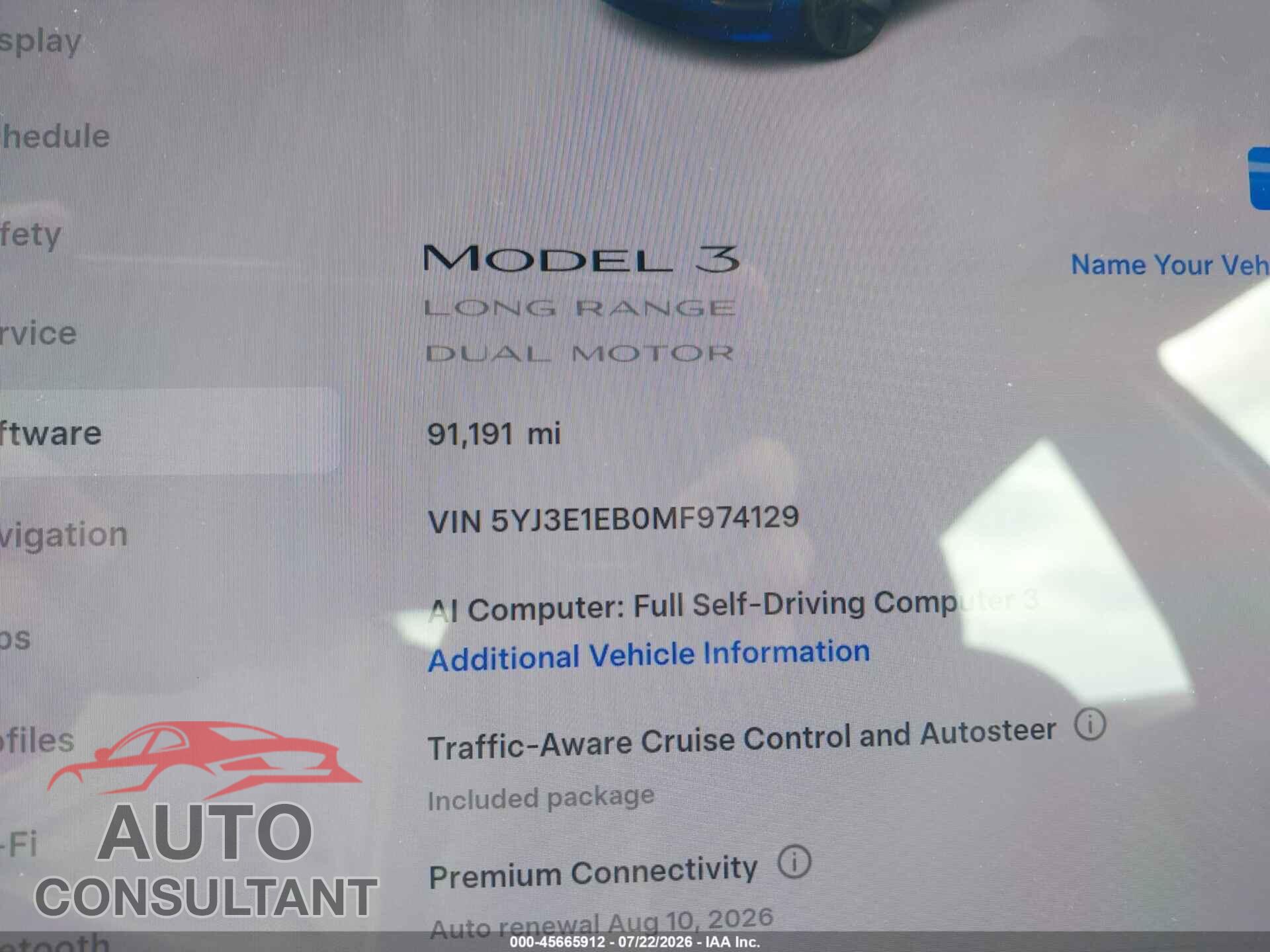TESLA MODEL 3 2021 - 5YJ3E1EB0MF974129