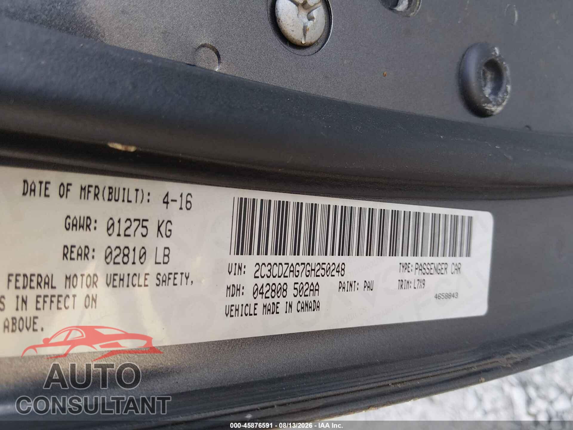 DODGE CHALLENGER 2016 - 2C3CDZAG7GH250248