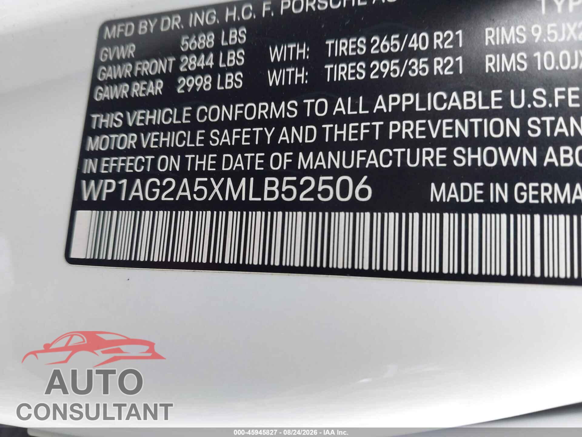 PORSCHE MACAN 2021 - WP1AG2A5XMLB52506