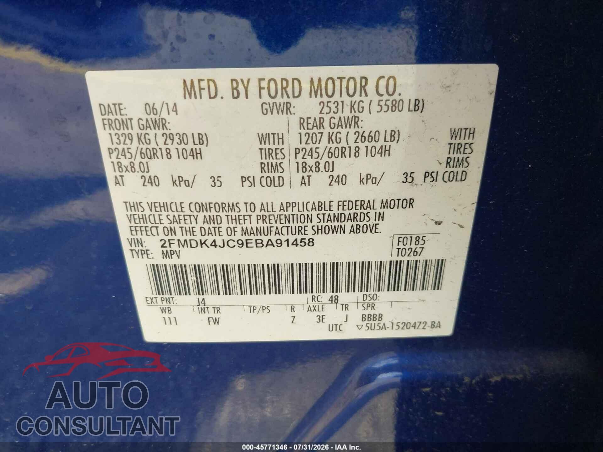 FORD EDGE 2014 - 2FMDK4JC9EBA91458