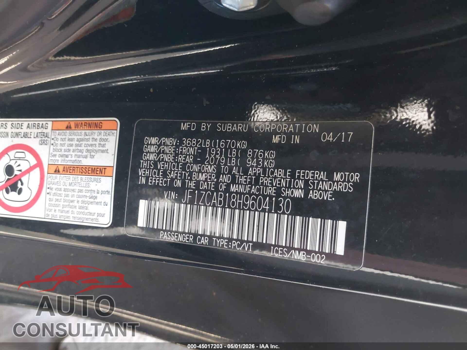 SUBARU BRZ 2017 - JF1ZCAB18H9604130