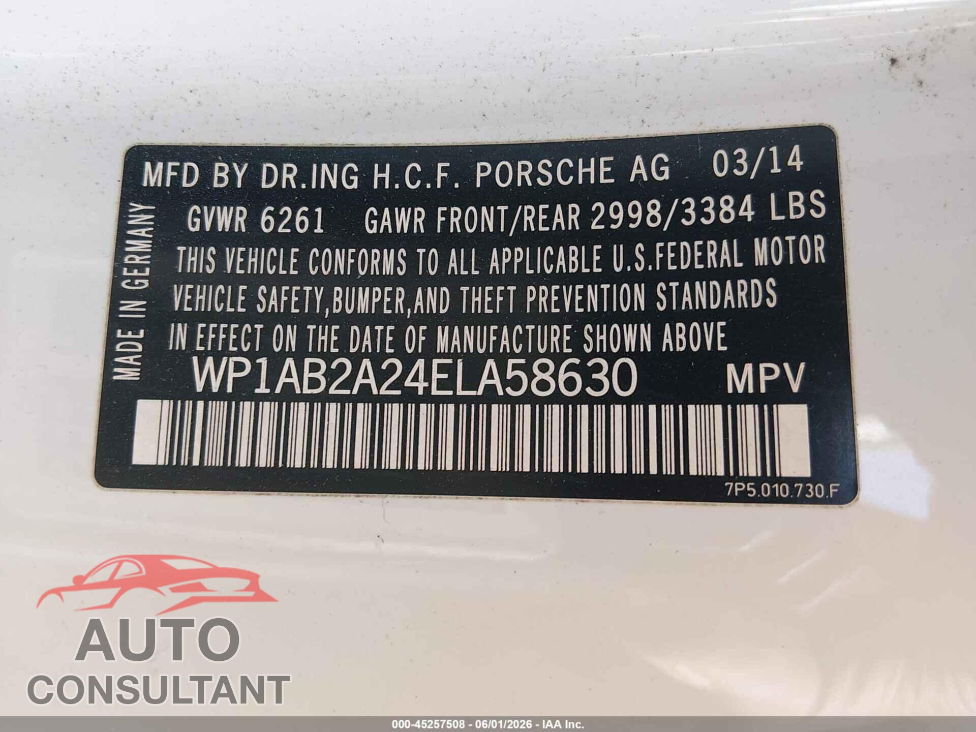 PORSCHE CAYENNE 2014 - WP1AB2A24ELA58630