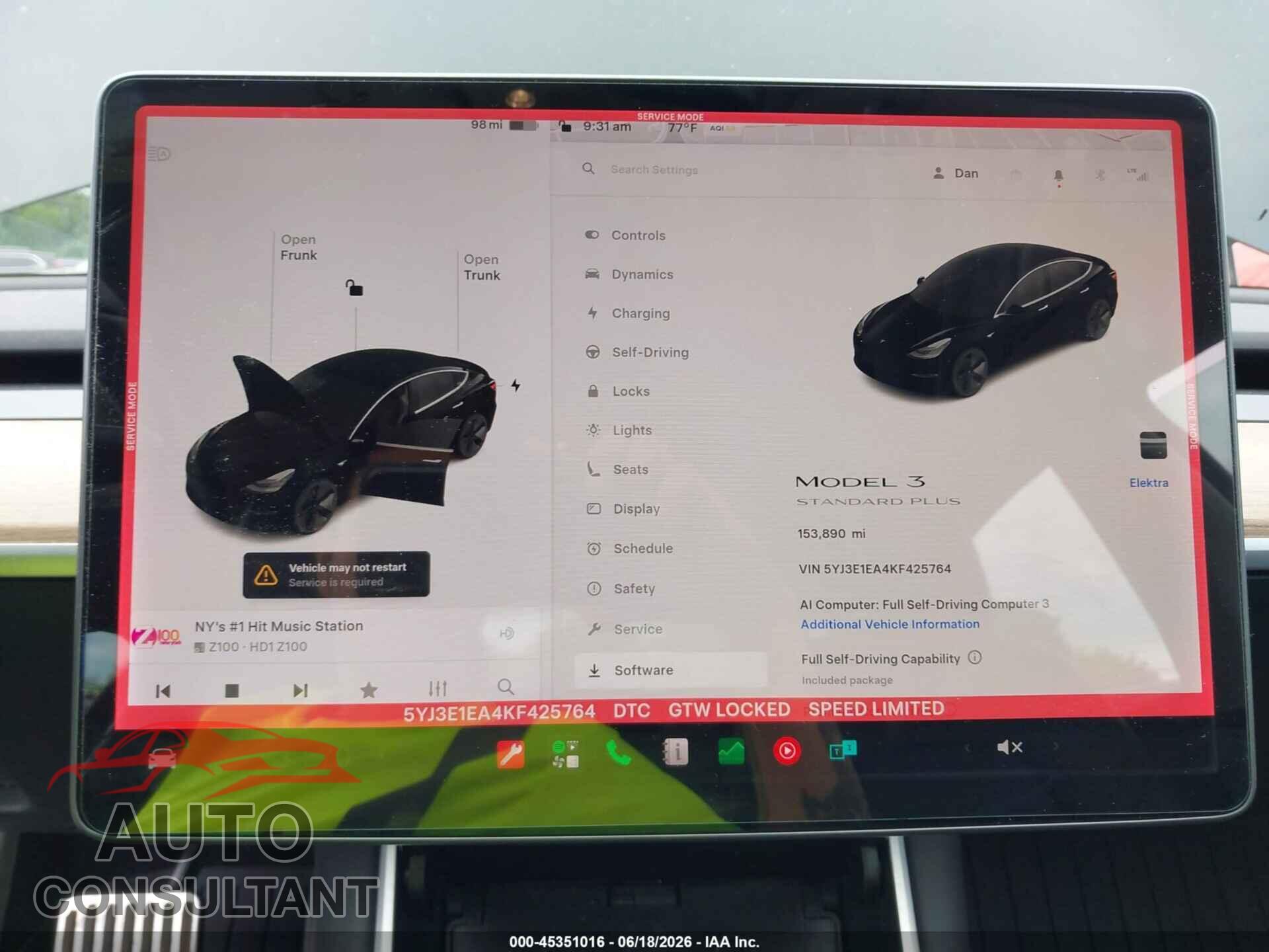 TESLA MODEL 3 2019 - 5YJ3E1EA4KF425764