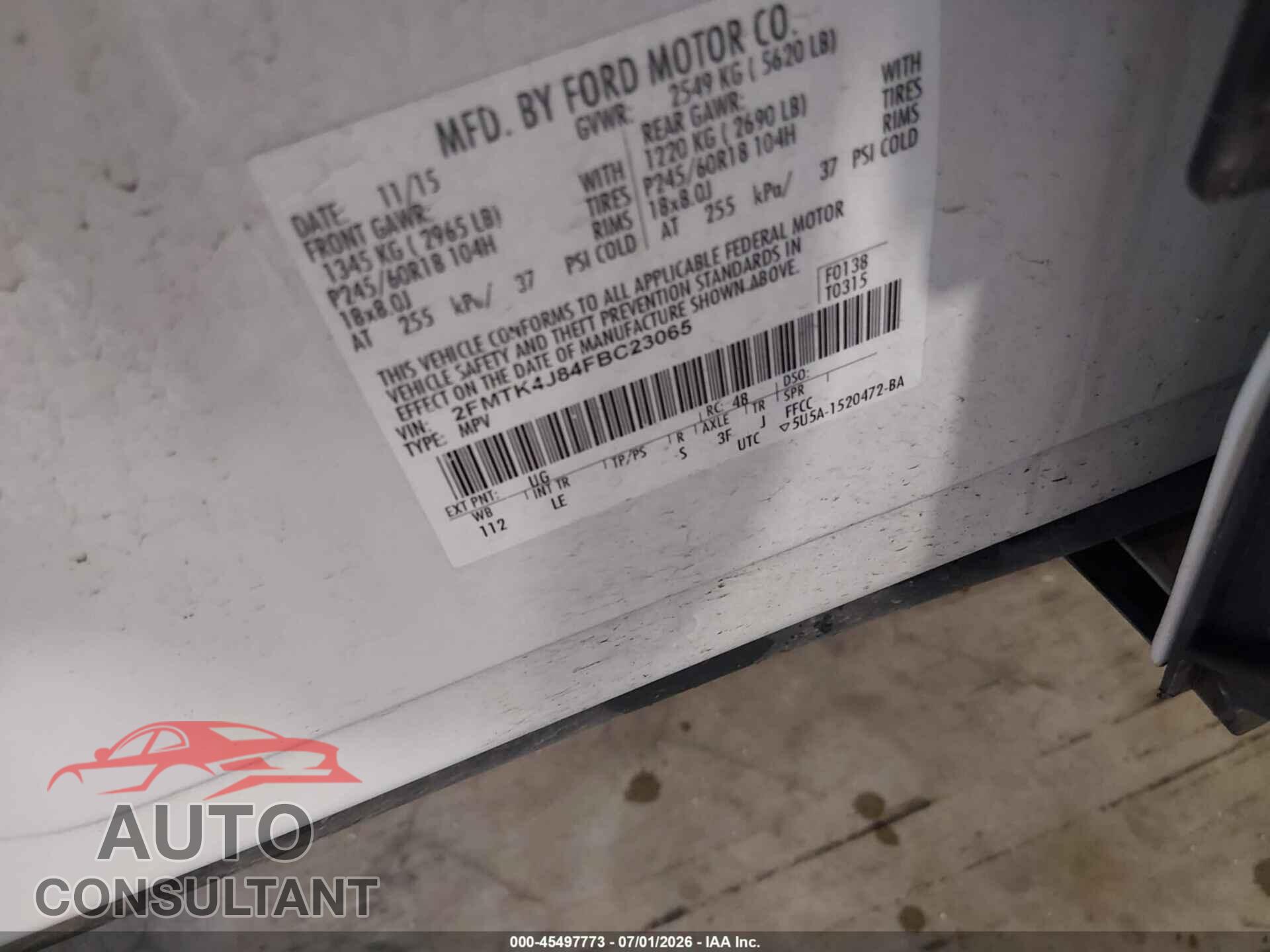 FORD EDGE 2015 - 2FMTK4J84FBC23065