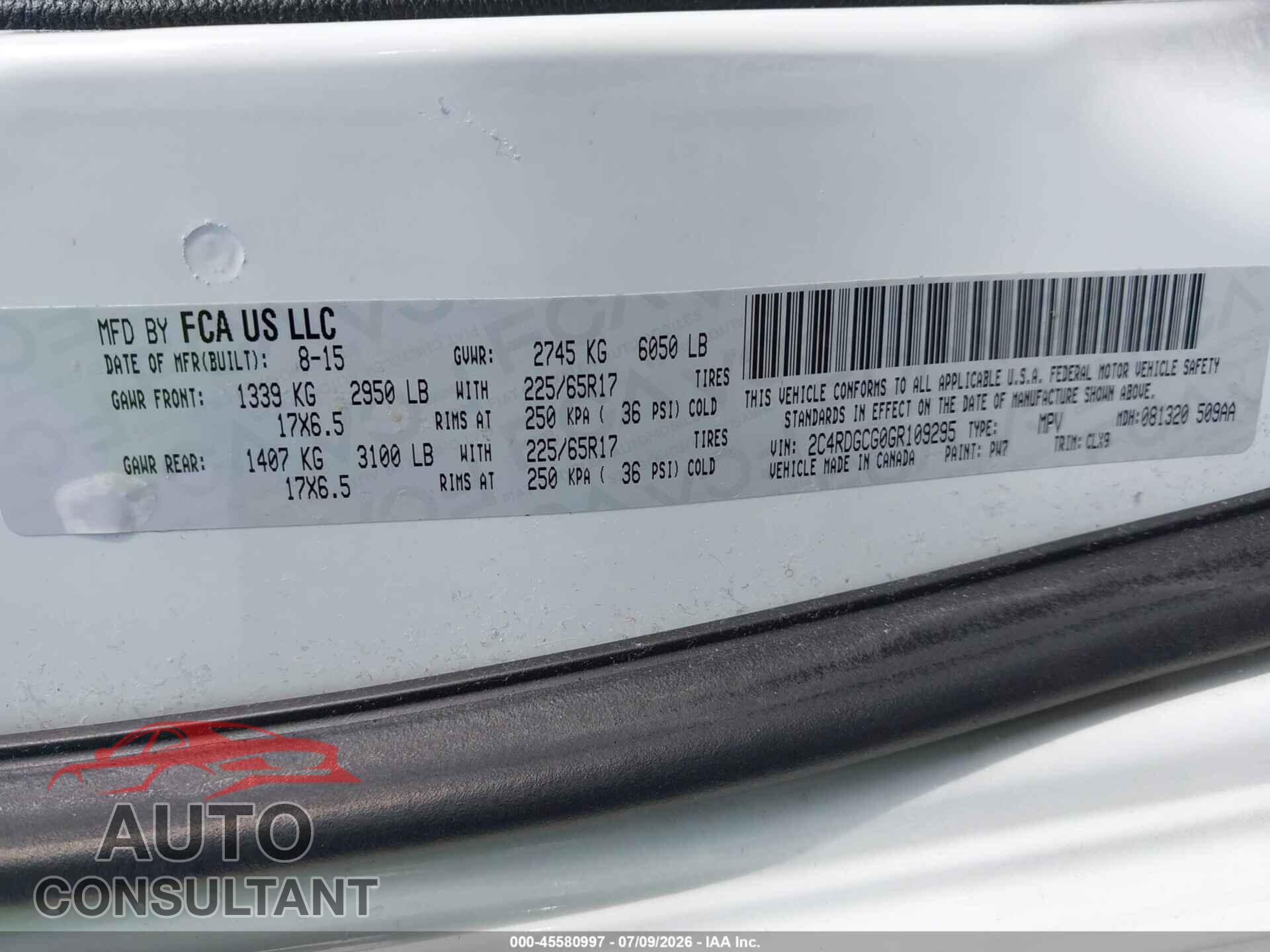 DODGE GRAND CARAVAN 2016 - 2C4RDGCG0GR109295