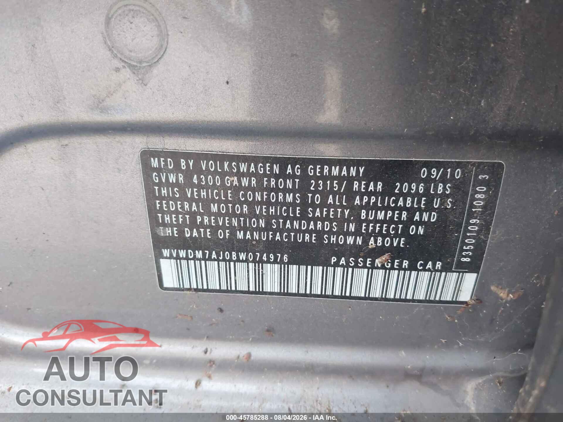 VOLKSWAGEN GOLF 2011 - WVWDM7AJ0BW074976