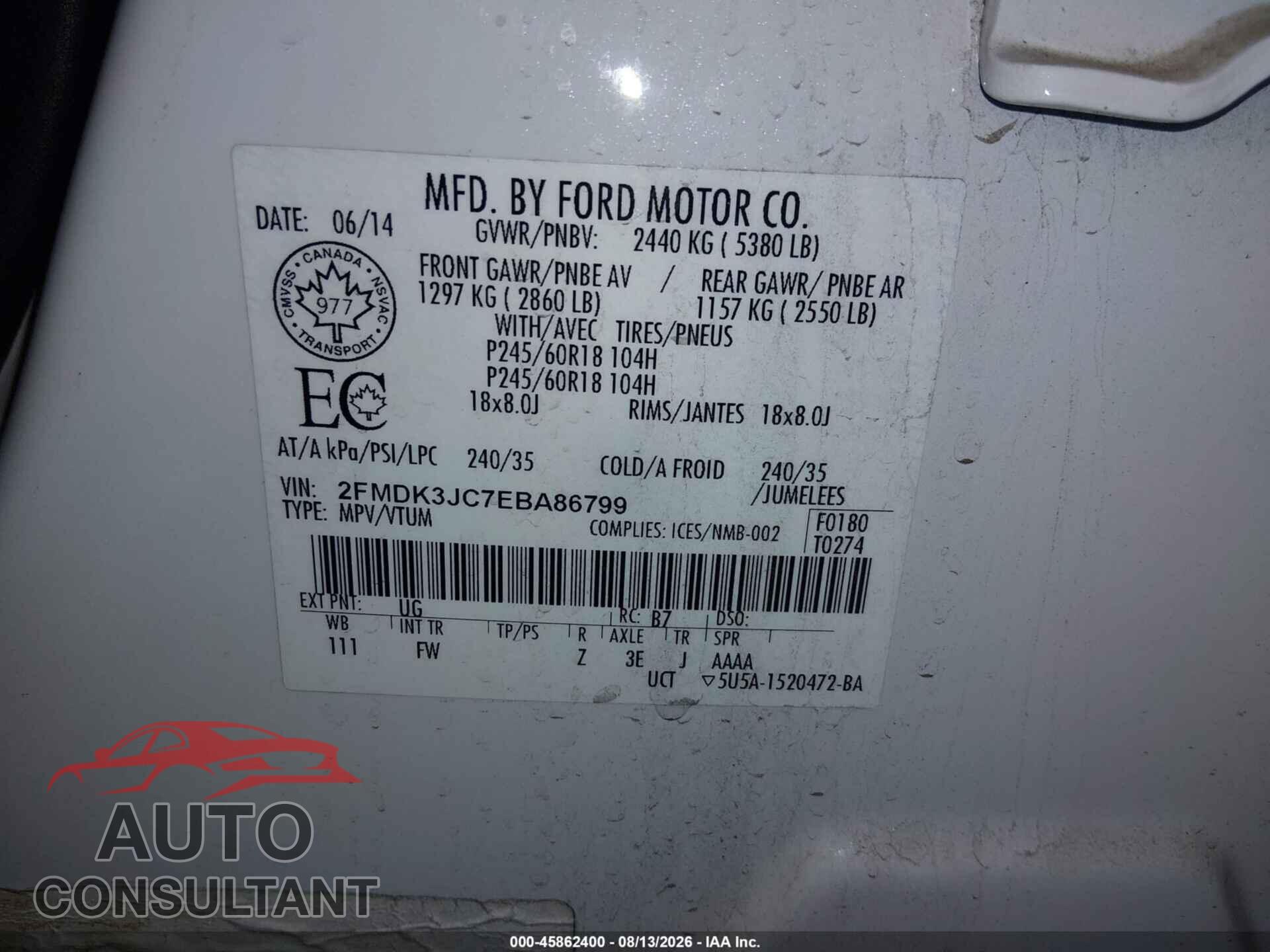 FORD EDGE 2014 - 2FMDK3JC7EBA86799
