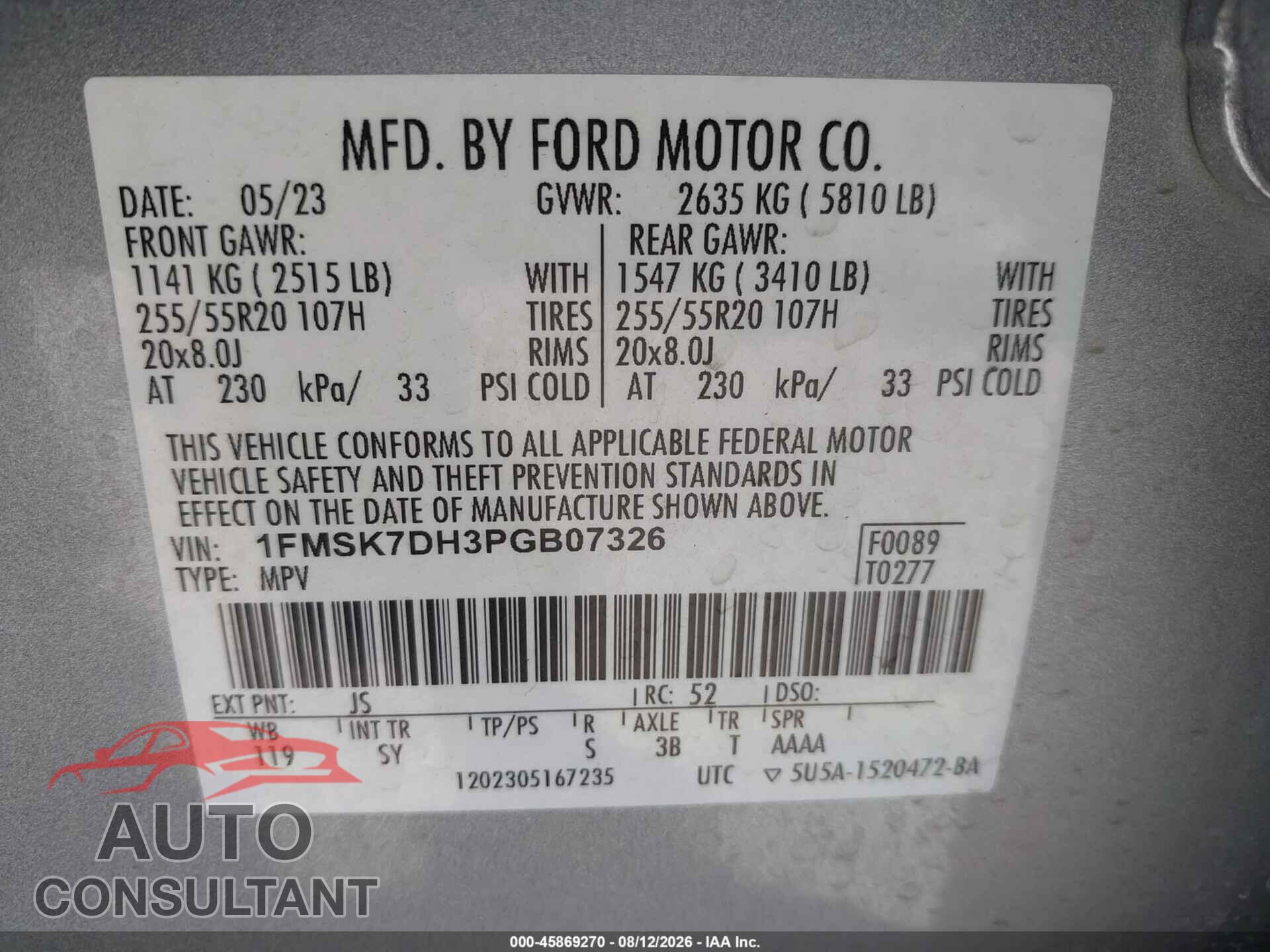 FORD EXPLORER 2023 - 1FMSK7DH3PGB07326