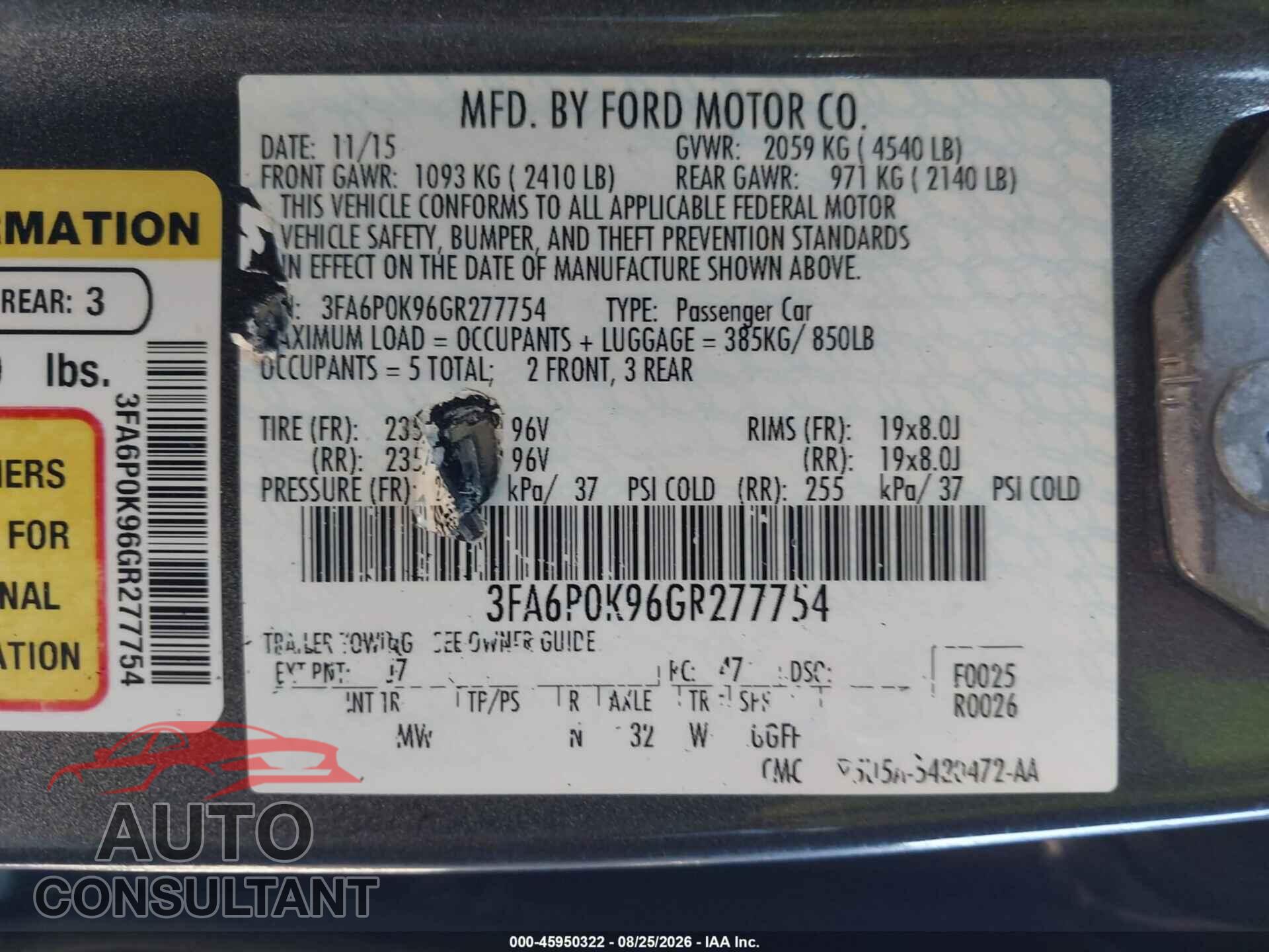 FORD FUSION 2016 - 3FA6P0K96GR277754